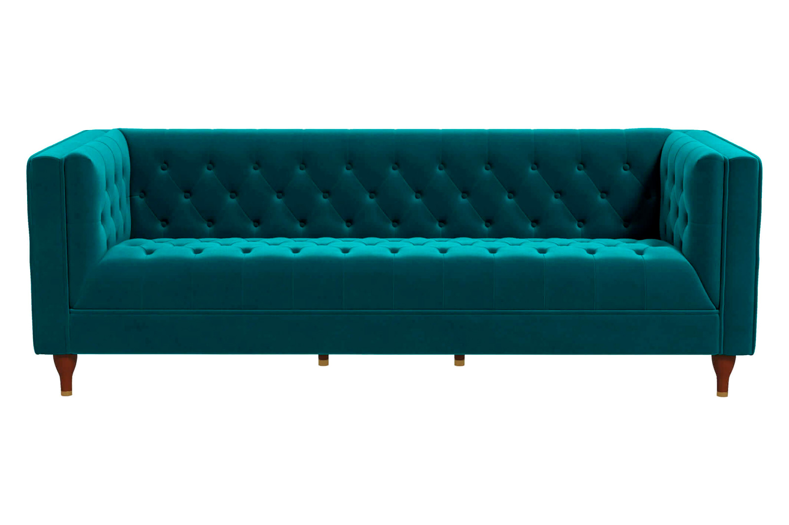 Ashcroft Evelyn Mid-Century ModernVelvet Luxury Chesterfield Sofa - Teal