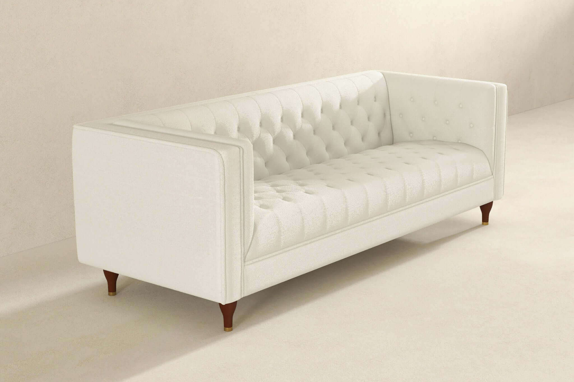 Ashcroft Evelyn Mid-Century Modern Boucle Luxury Chesterfield Sofa - White