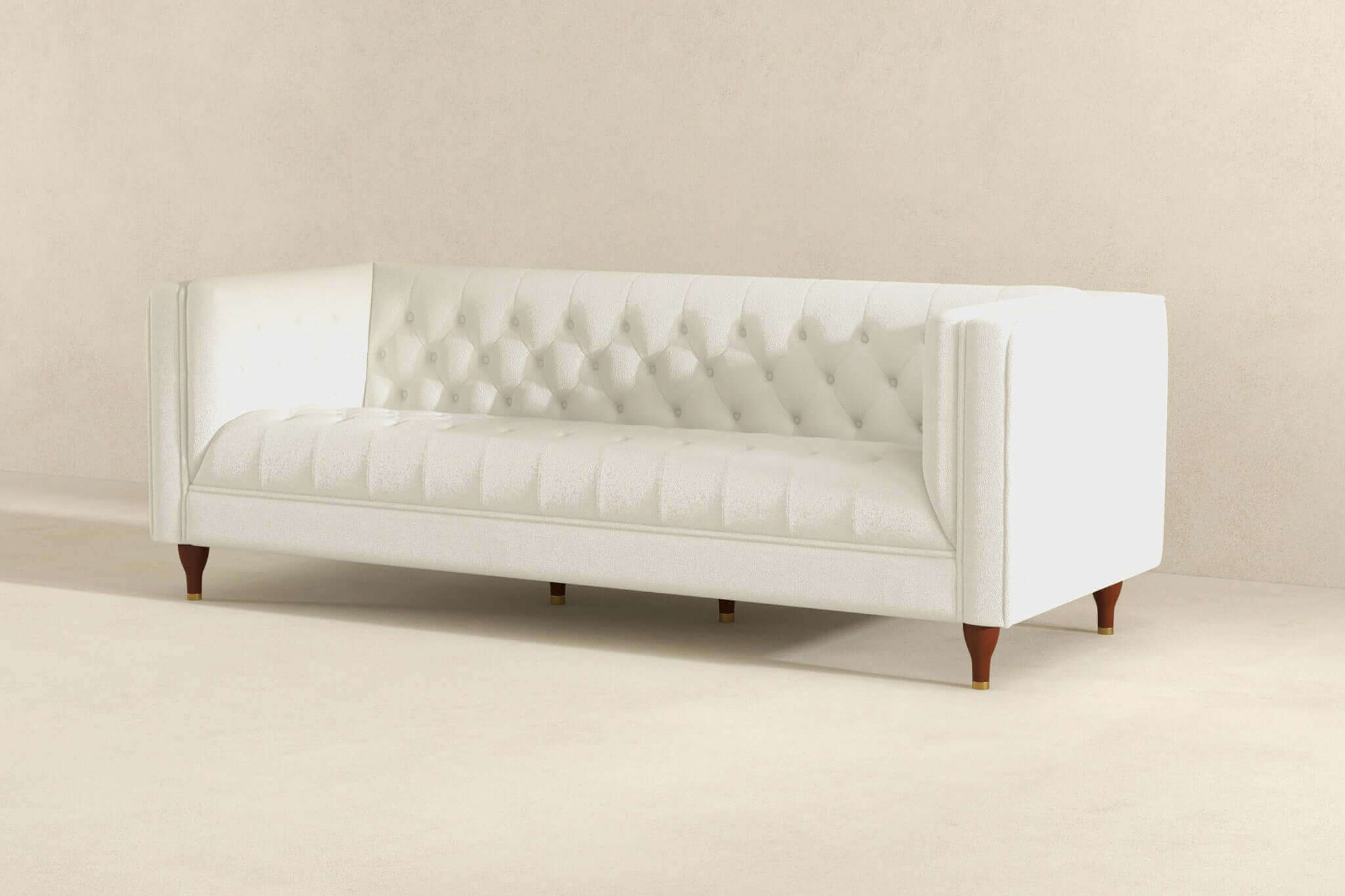 Ashcroft Evelyn Mid-Century Modern Boucle Luxury Chesterfield Sofa - White