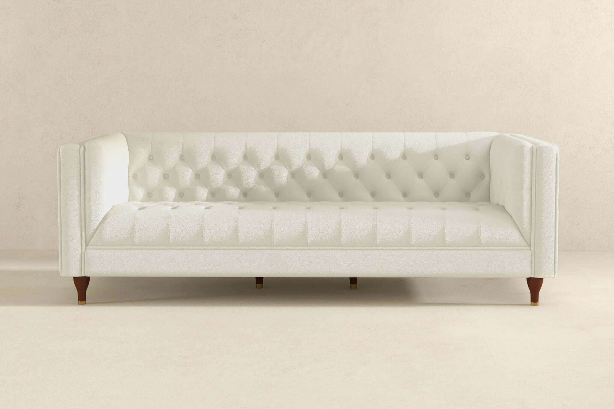 Ashcroft Evelyn Mid-Century Modern Boucle Luxury Chesterfield Sofa - White