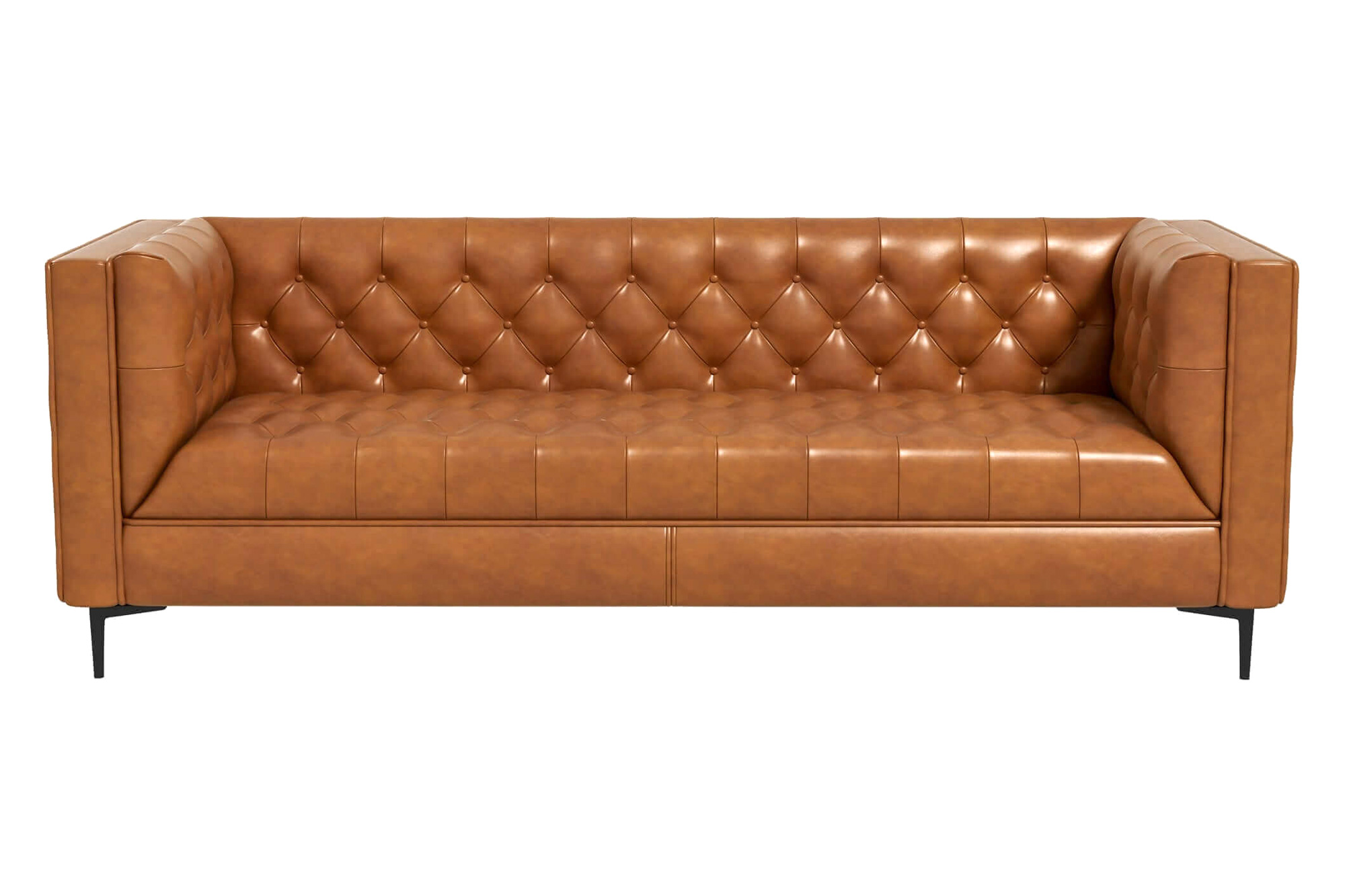 Ashcroft Evelyn Mid-Century Modern Leather Luxury Chesterfield Sofa - Cognac