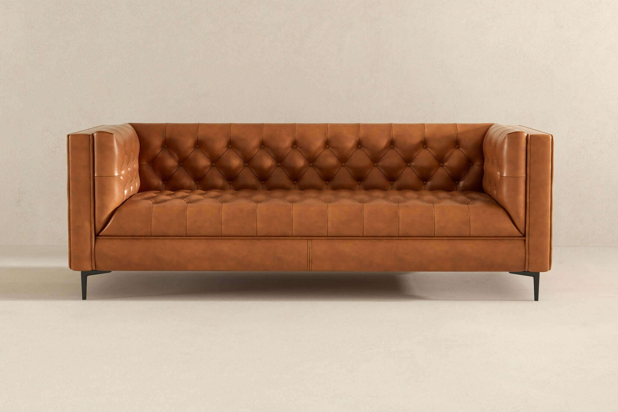 Ashcroft Evelyn Mid-Century Modern Leather Luxury Chesterfield Sofa - Cognac