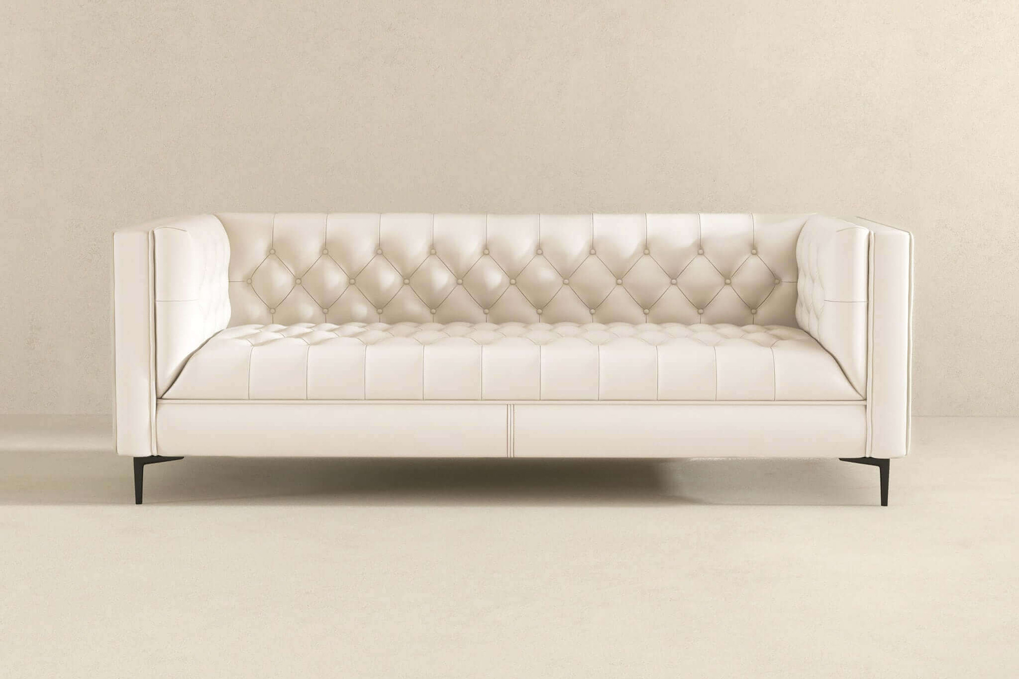 Ashcroft Evelyn Mid-Century Modern Leather Luxury Chesterfield Sofa - Cream