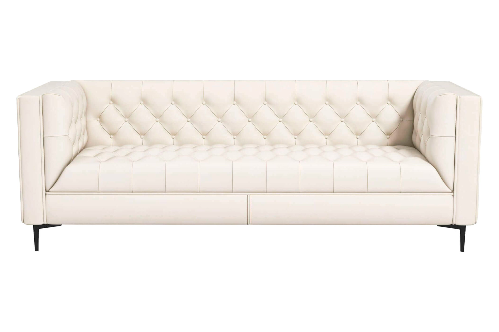 Ashcroft Evelyn Mid-Century Modern Leather Luxury Chesterfield Sofa - Cream