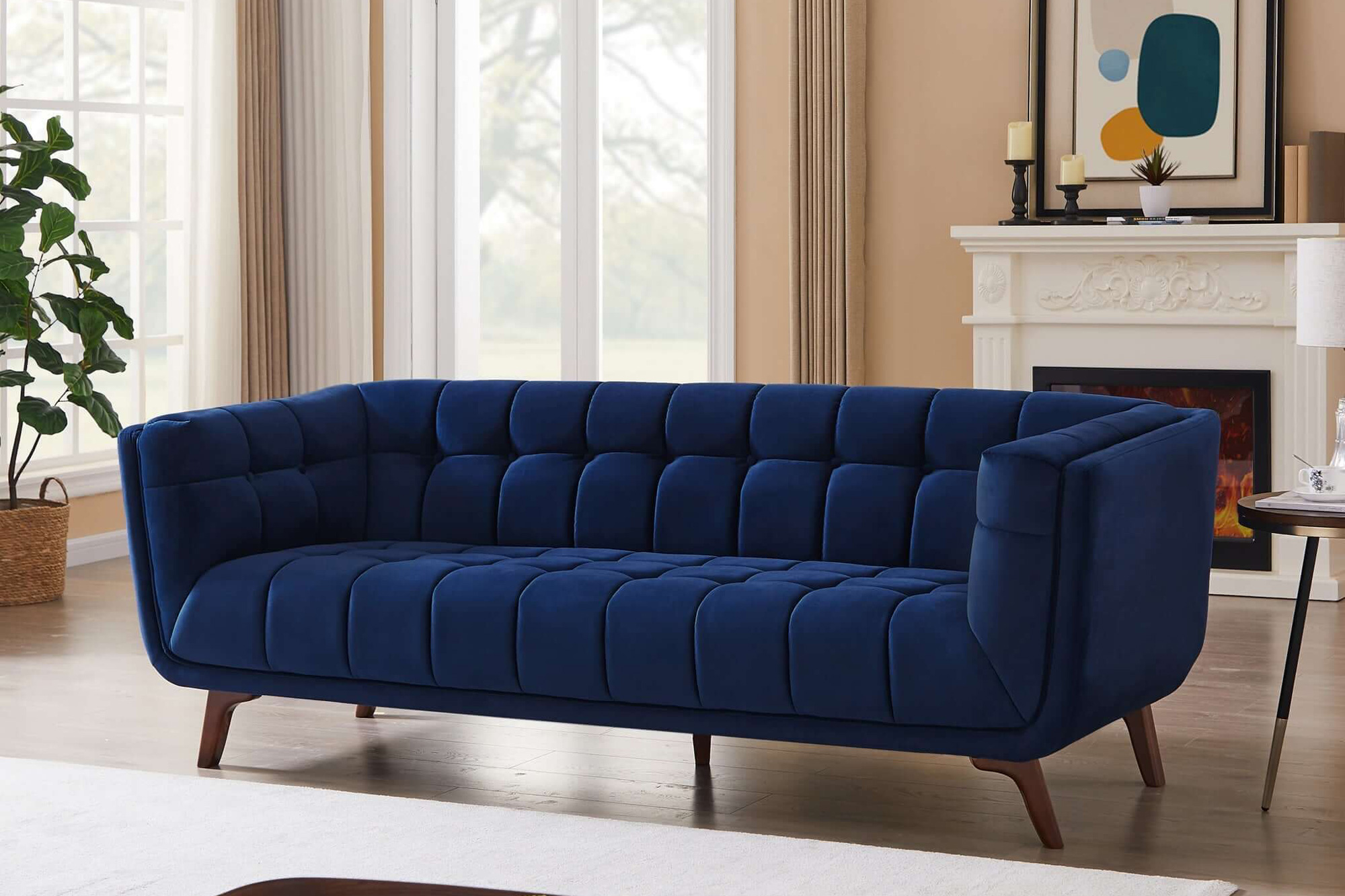 Ashcroft Addison Large Velvet Sofa - Navy Blue