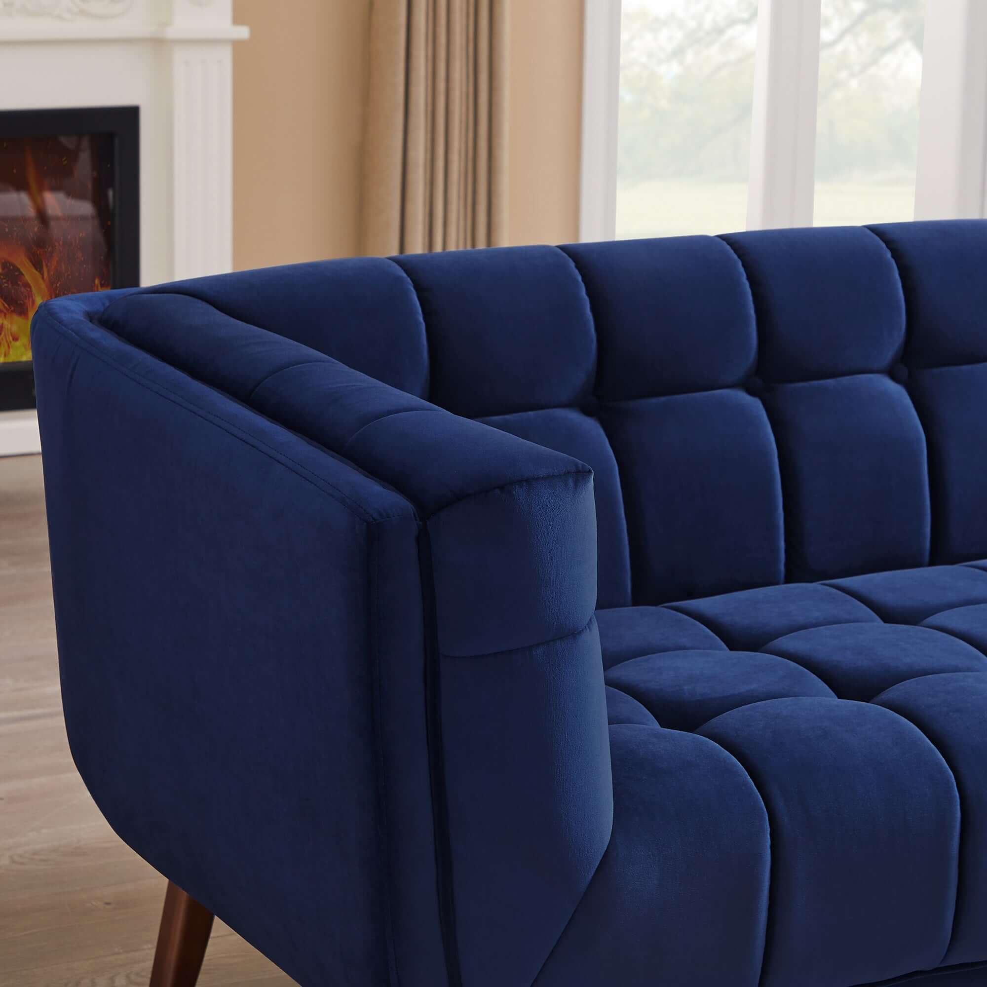 Ashcroft Addison Large Velvet Sofa - Navy Blue