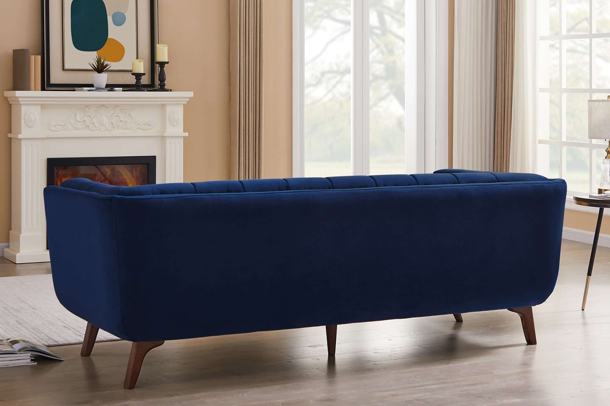 Ashcroft Addison Large Velvet Sofa - Navy Blue