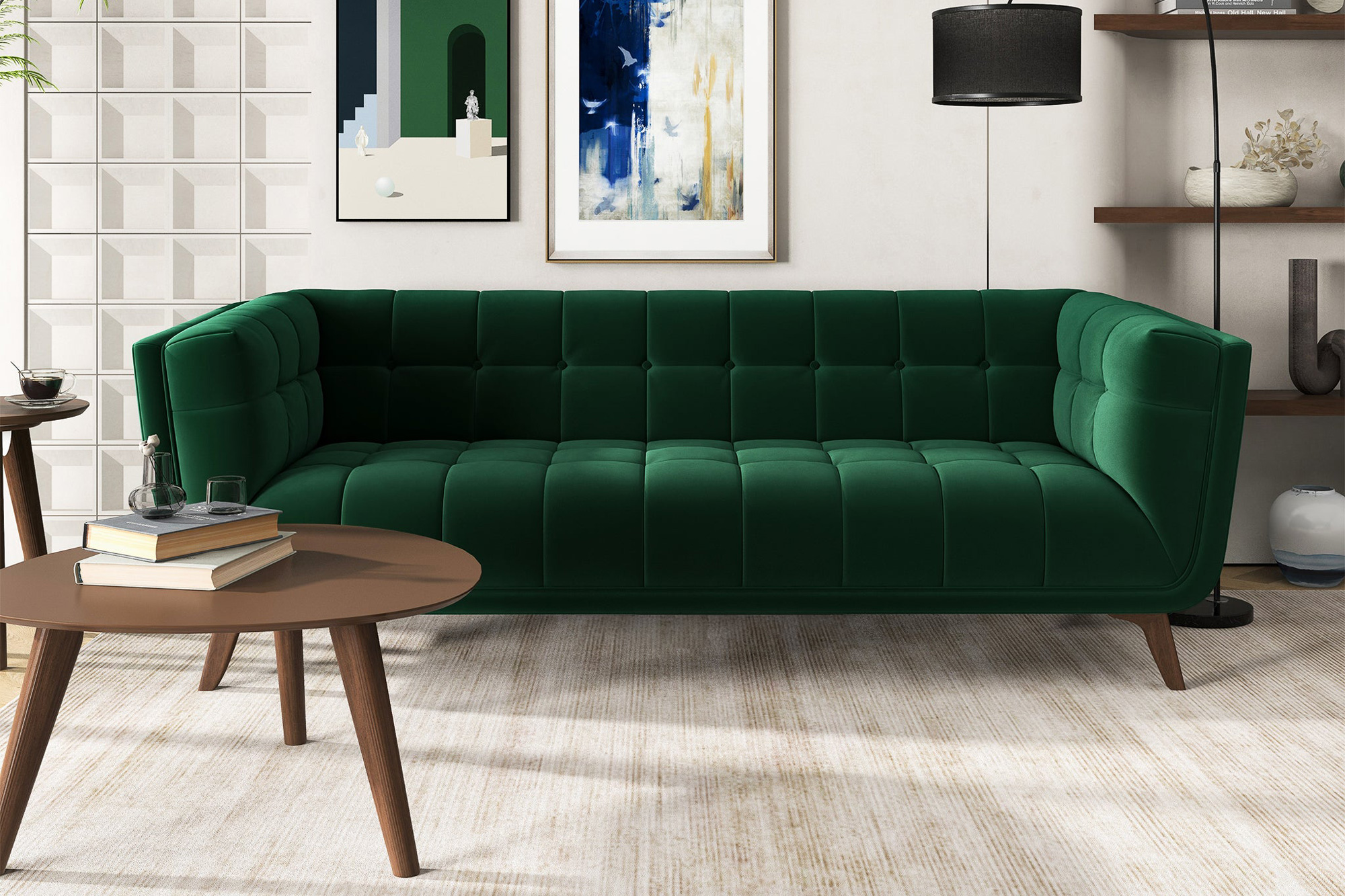 Ashcroft Addison Large Velvet Sofa - Green