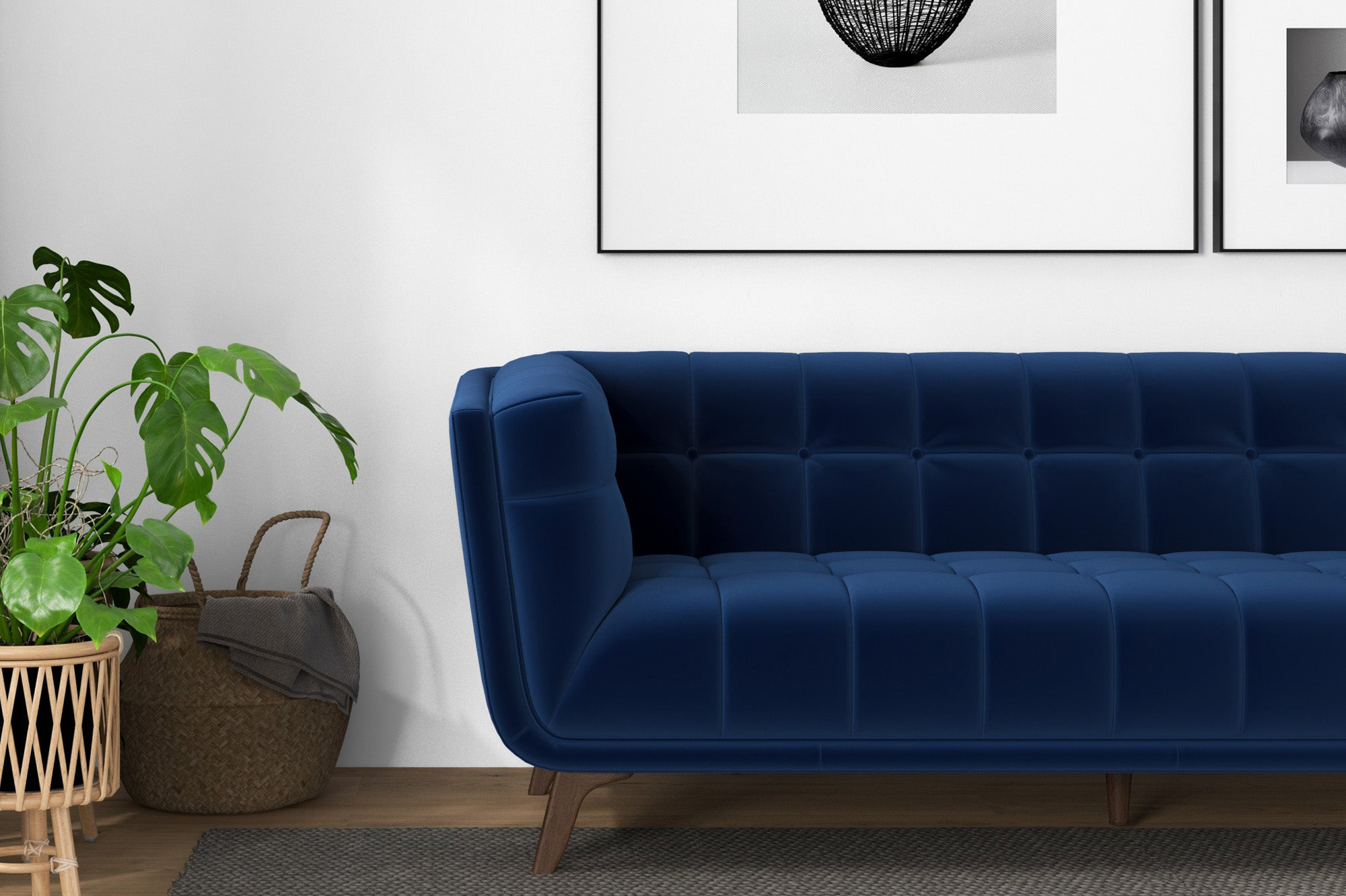 Ashcroft Addison Large Boucle Sofa - Dark Blue