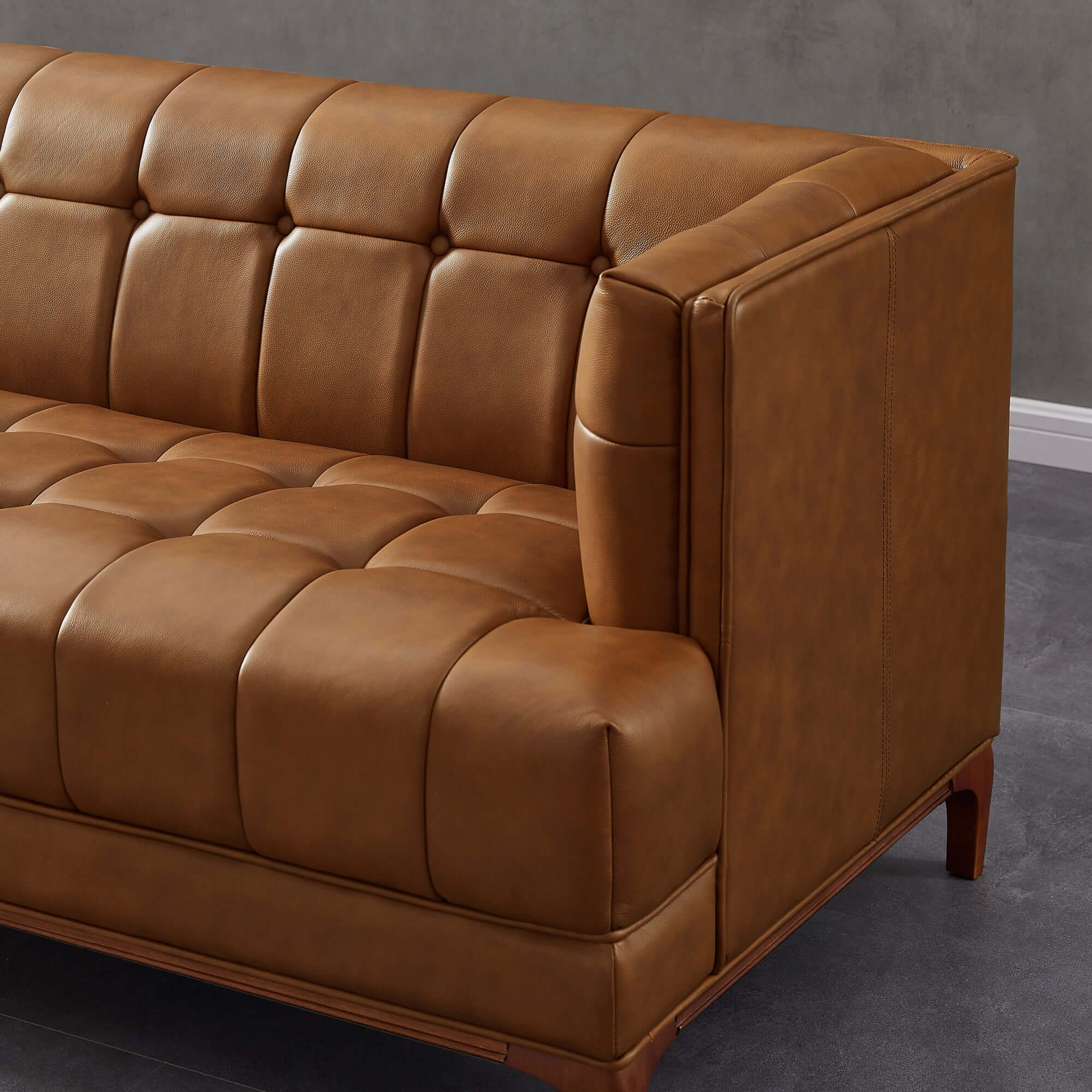 Ashcroft - Mara Tufted Leather Sofa in Cognac