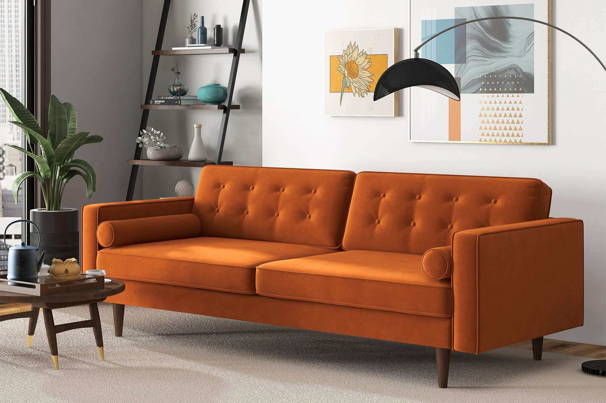 Ashcroft - Casey Mid-Century Modern Velvet Sofa