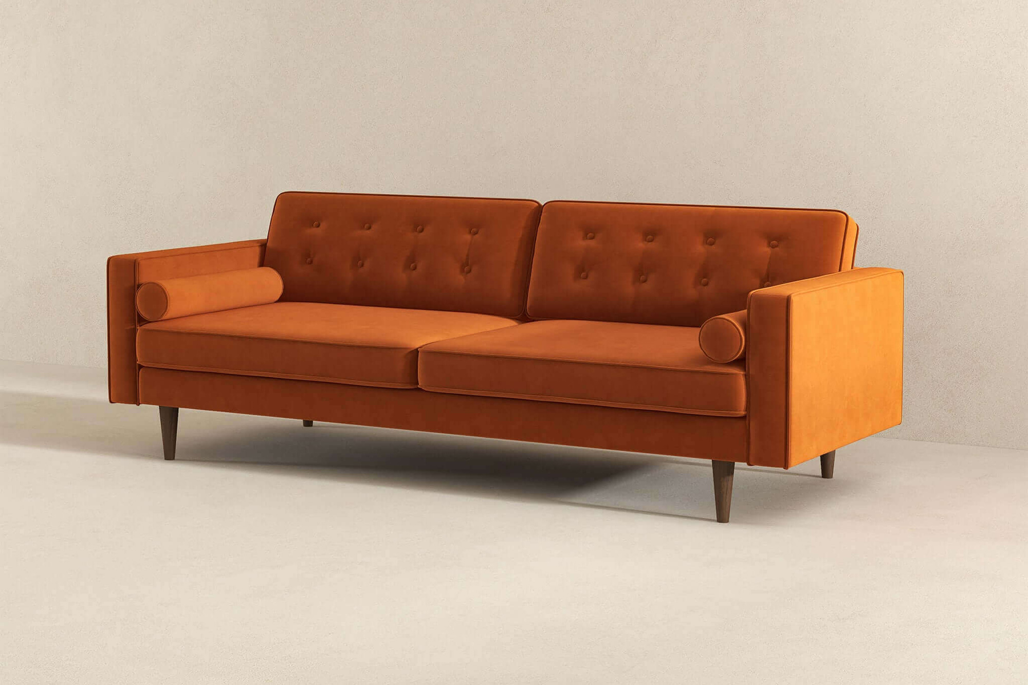 Ashcroft Casey Mid-Century Modern Velvet Sofa - Burnt Orange