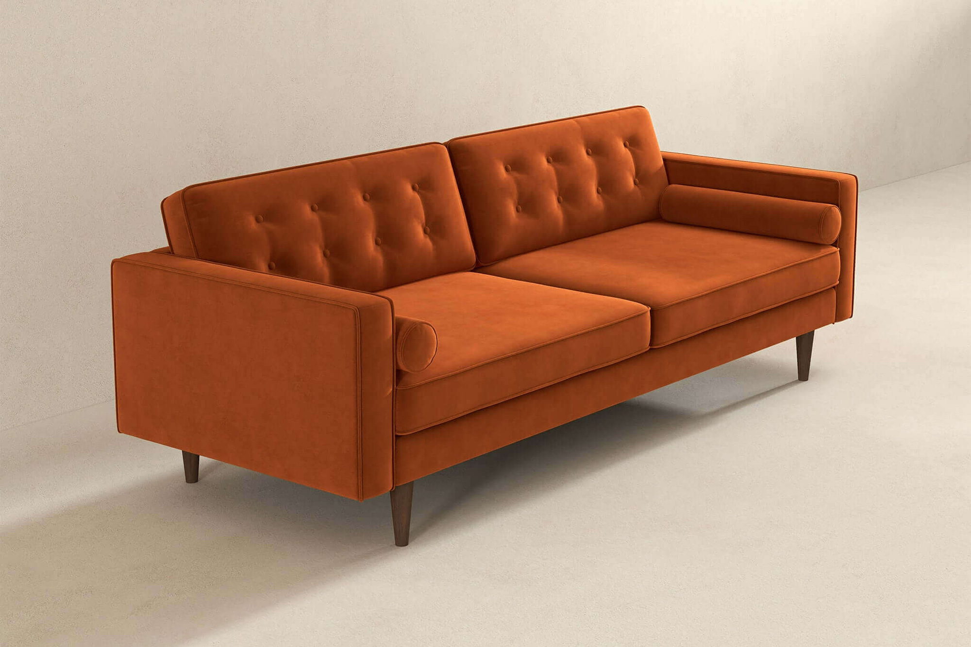 Ashcroft Casey Mid-Century Modern Velvet Sofa - Burnt Orange