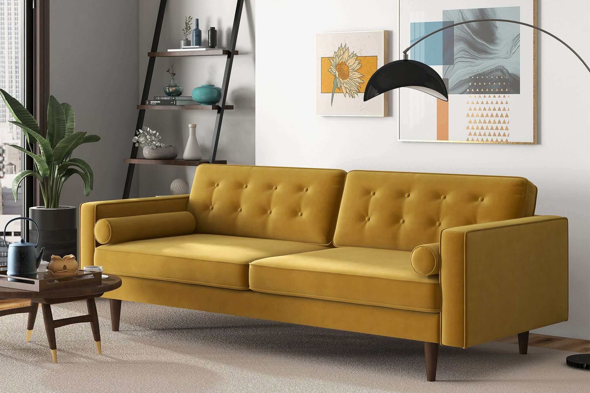 Ashcroft - Casey Mid-Century Modern Velvet Sofa