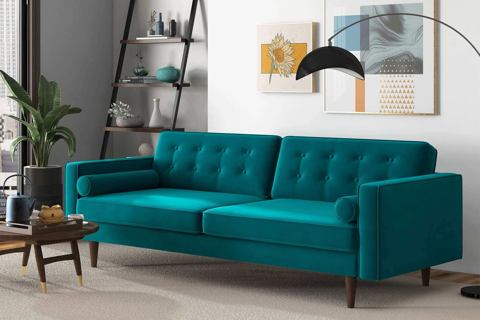 Ashcroft - Casey Mid-Century Modern Velvet Sofa