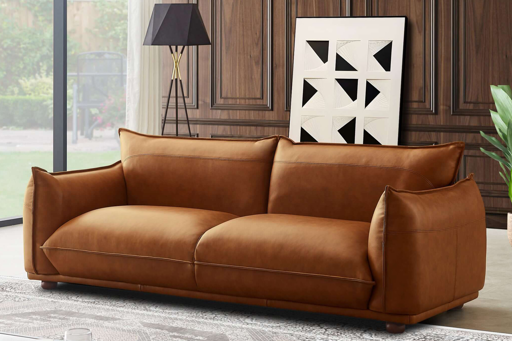 Ashcroft - Emma Mid-Century Modern Luxury Leather Sofa