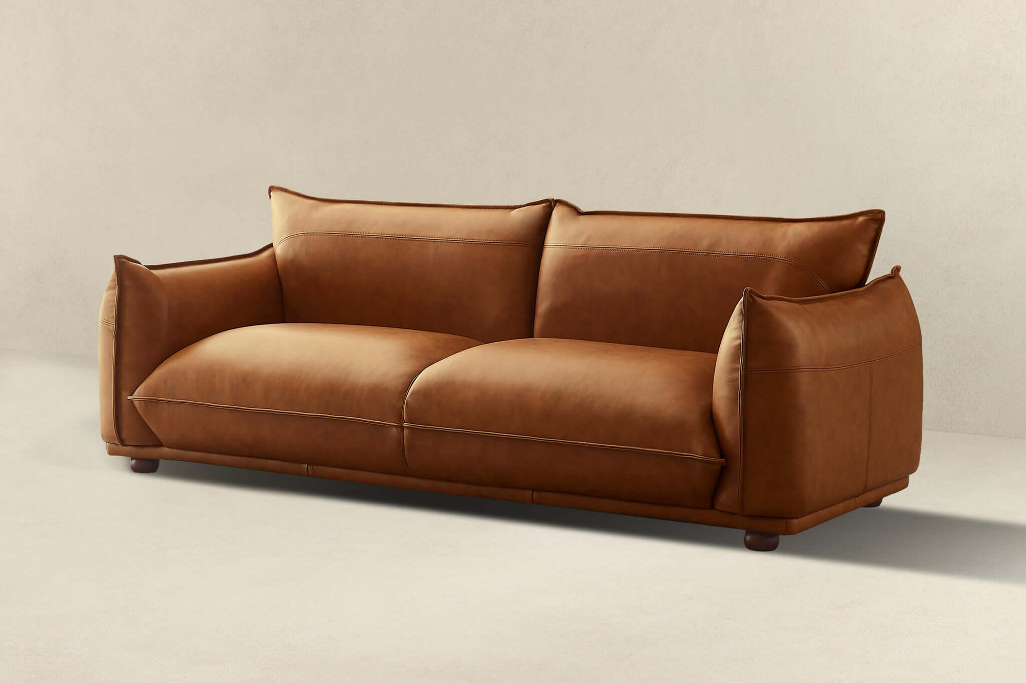 Ashcroft Emma Mid-Century Modern Luxury Leather Sofa - Cognac