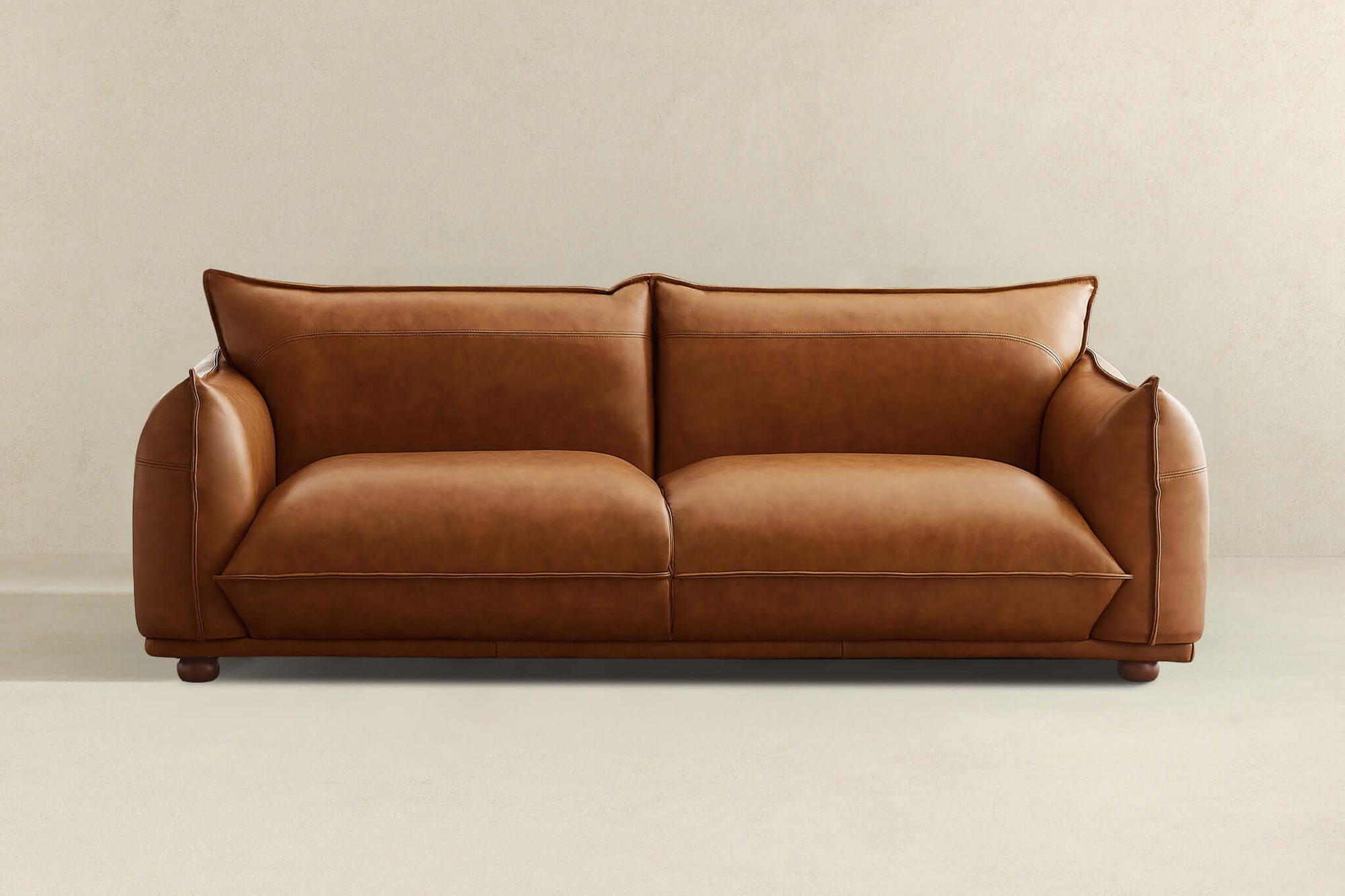 Ashcroft Emma Mid-Century Modern Luxury Leather Sofa - Cognac