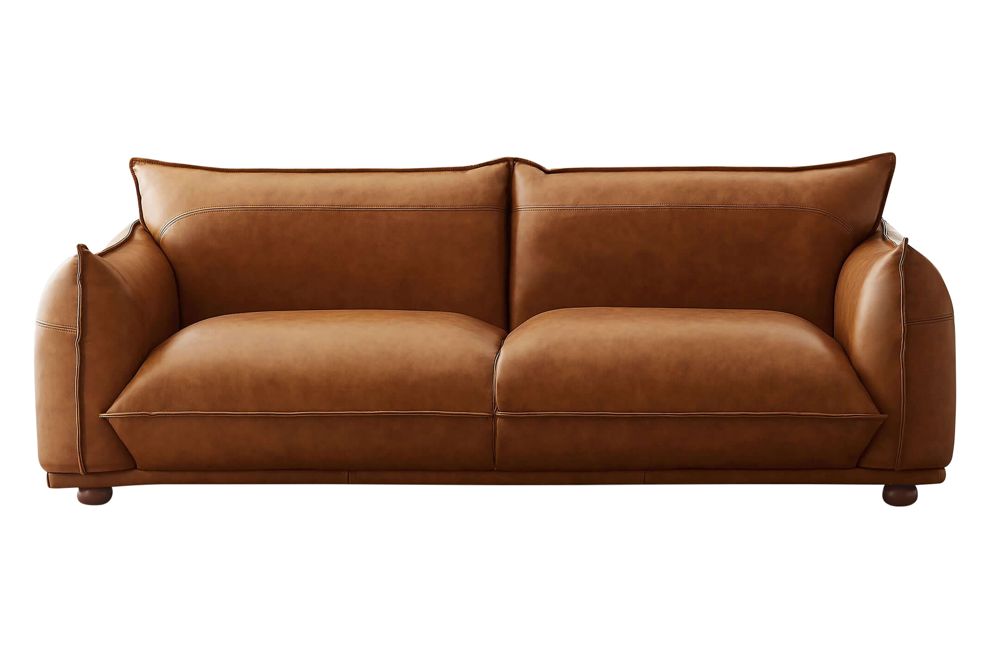 Ashcroft Emma Mid-Century Modern Luxury Leather Sofa - Cognac