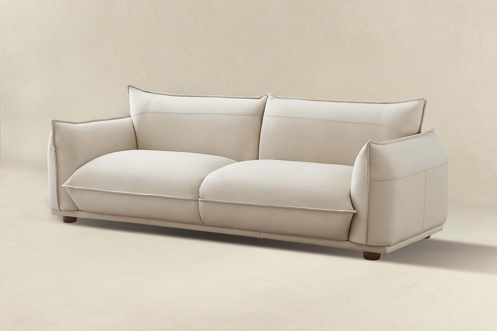 Ashcroft Emma Mid-Century Modern Luxury Leather Sofa - Cream