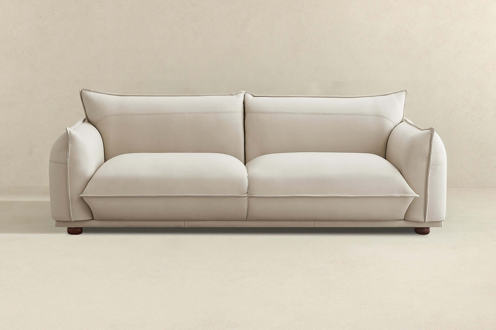 Ashcroft Emma Mid-Century Modern Luxury Leather Sofa - Cream