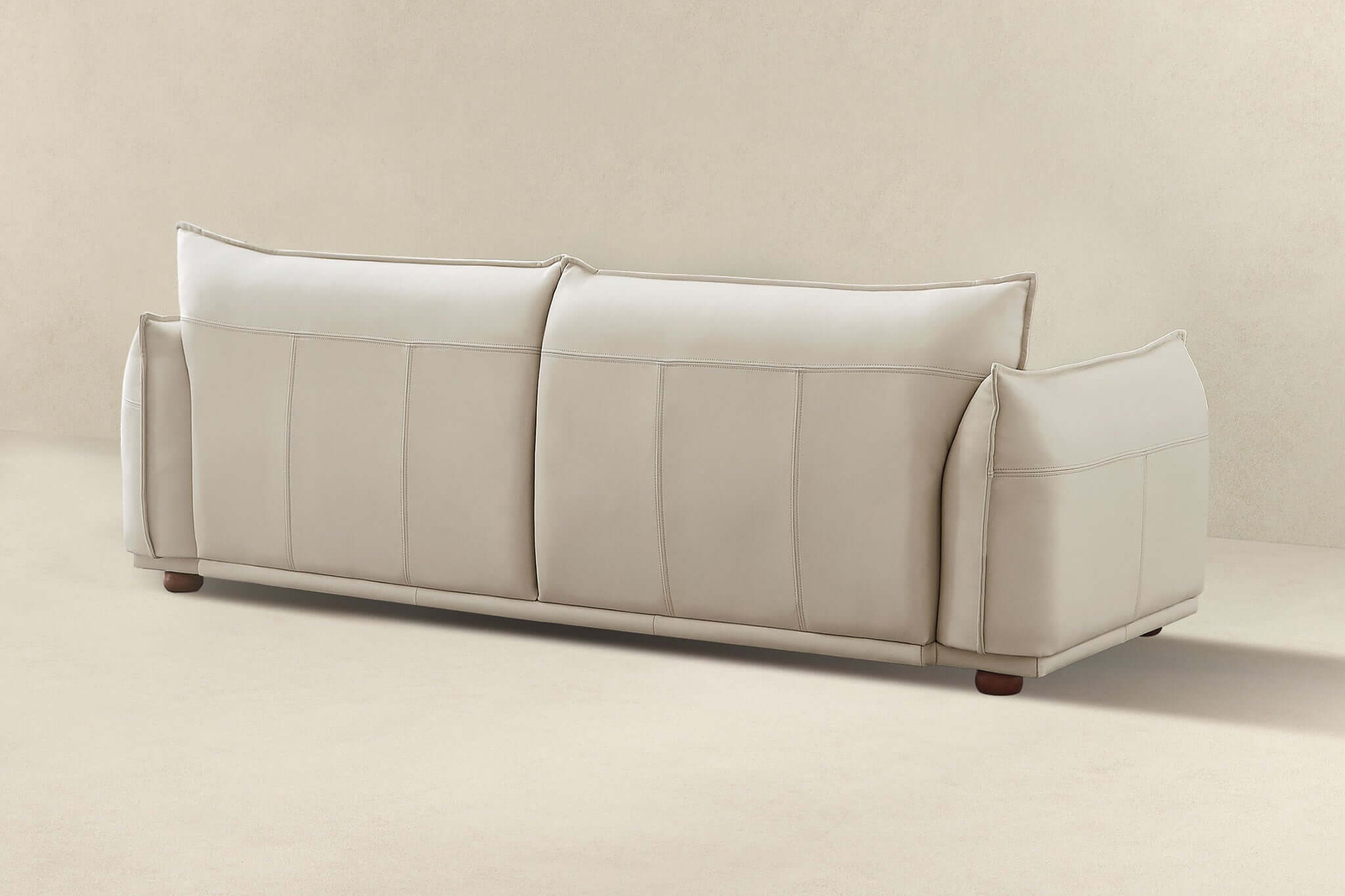 Ashcroft Emma Mid-Century Modern Luxury Leather Sofa - Cream