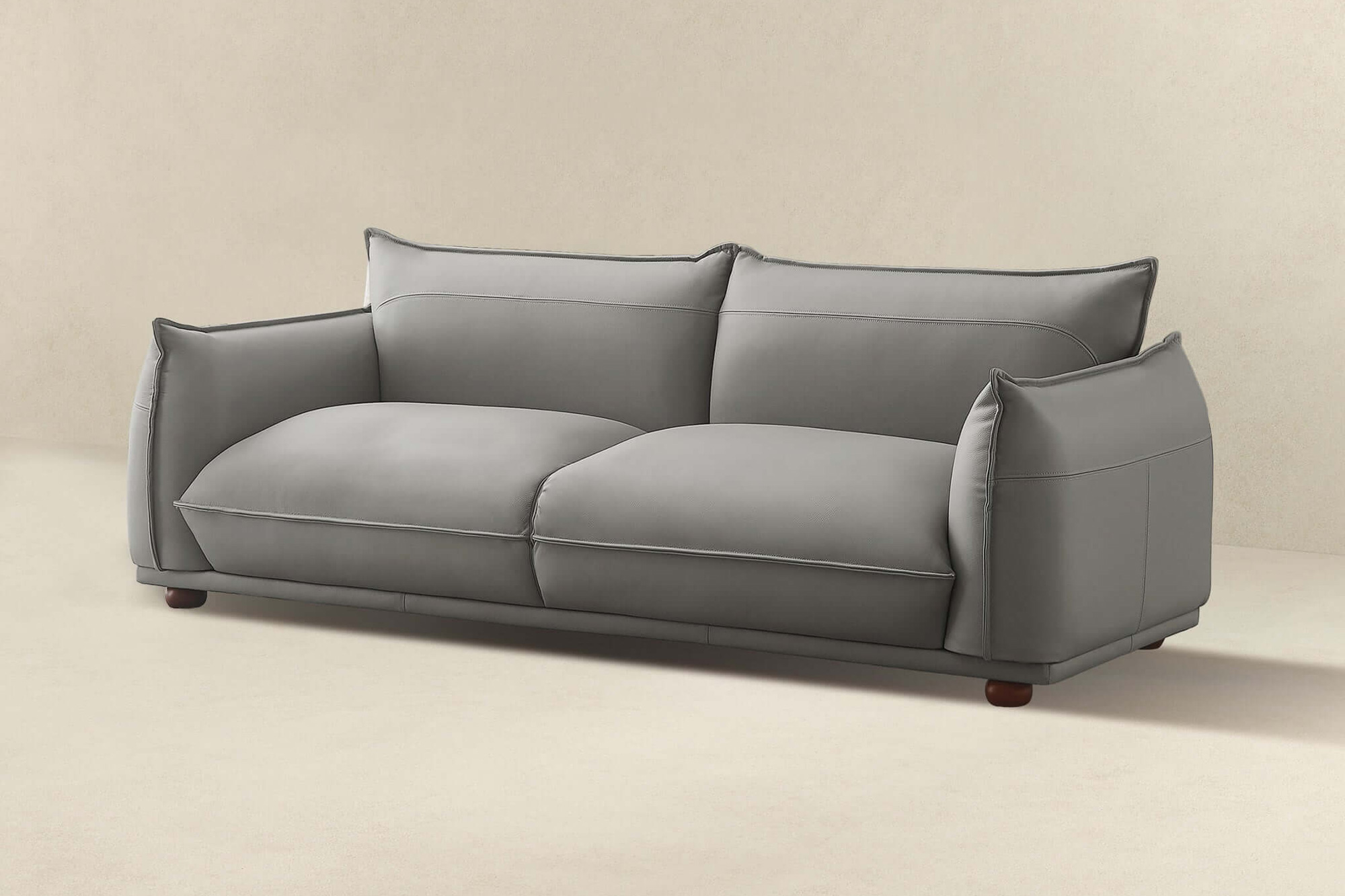 Ashcroft Emma Mid-Century Modern Luxury Leather Sofa - Gray