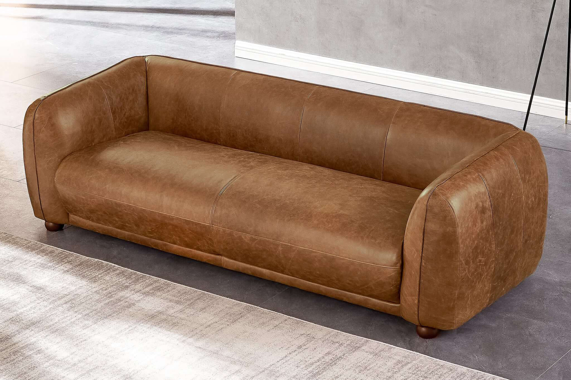 Ashcroft Marlon Luxury Italian Leather Sofa - Brown