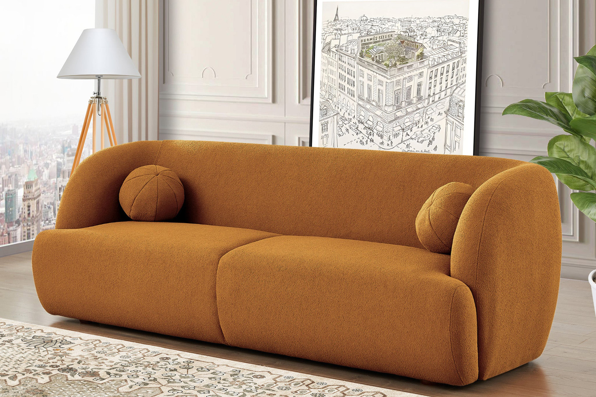 Ashcroft Anna French Boucle Sofa - Orange