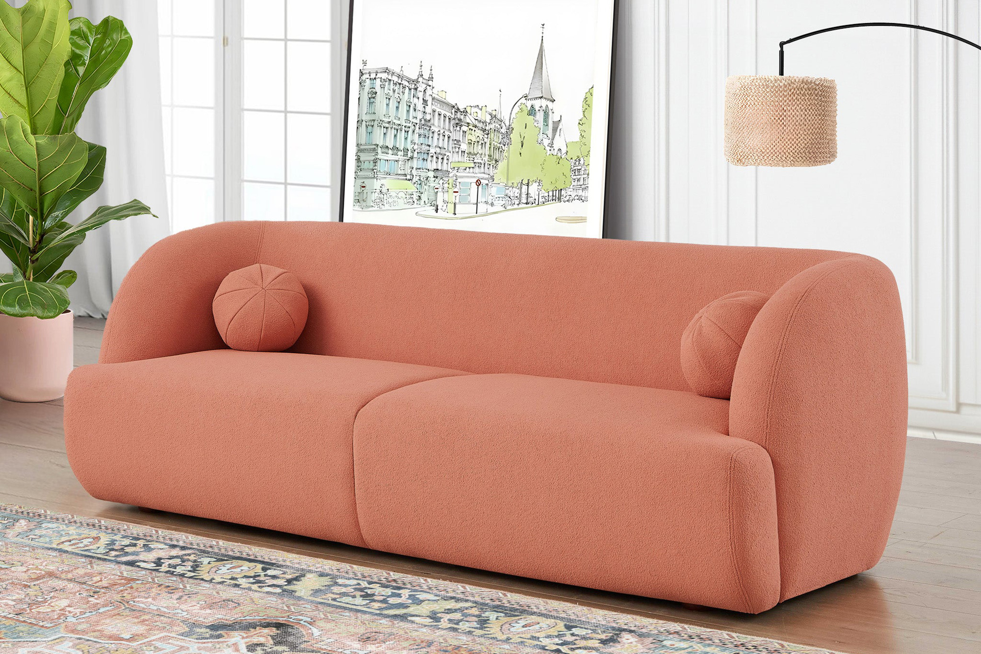 Ashcroft Anna French Boucle Sofa - Pink