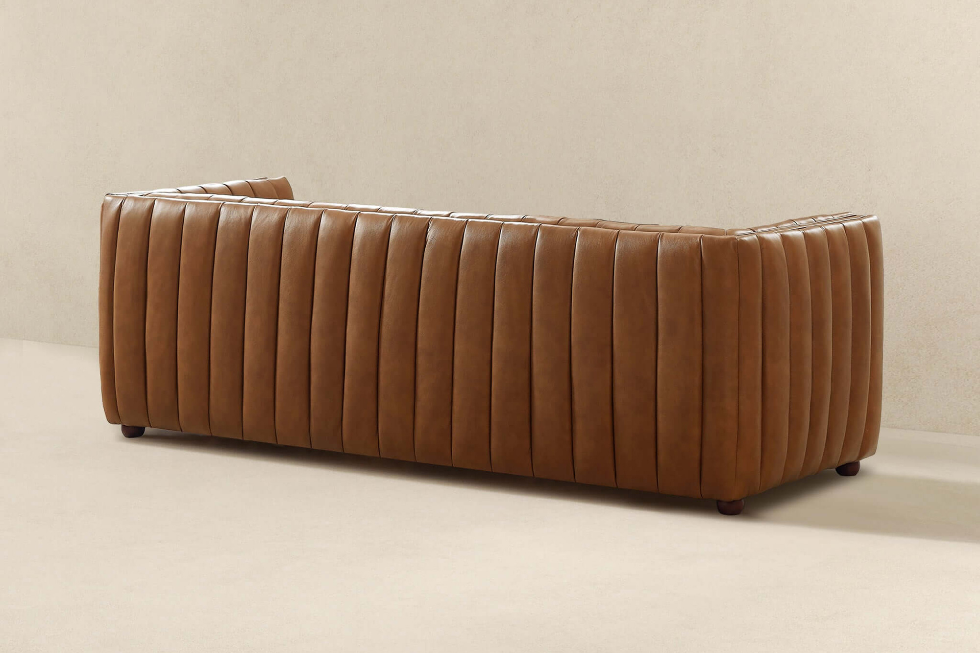 Ashcroft April Mid-Century Modern Luxury Tight Back Leather Couch - Cognac Tan