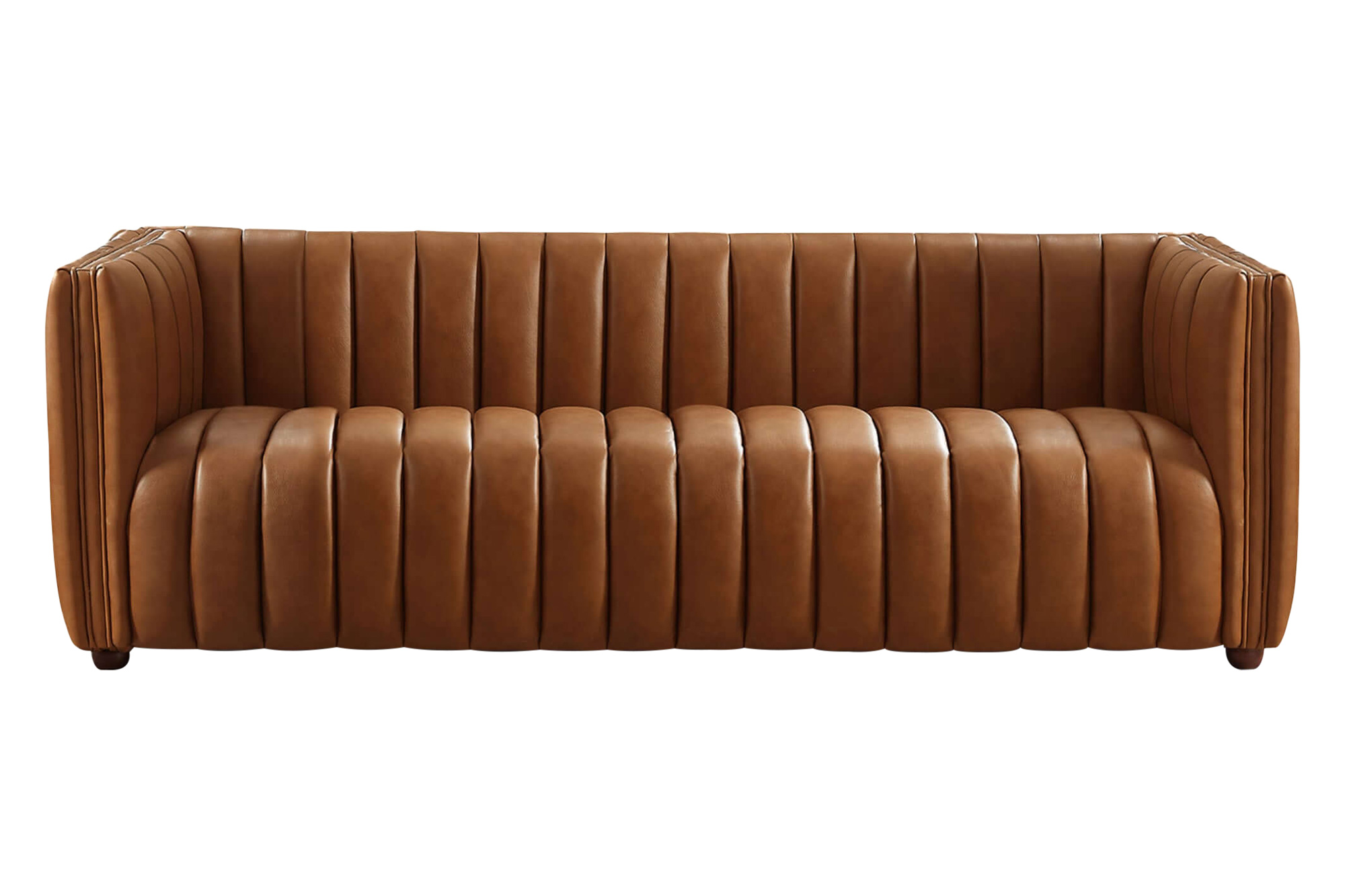 Ashcroft April Mid-Century Modern Luxury Tight Back Leather Couch - Cognac Tan