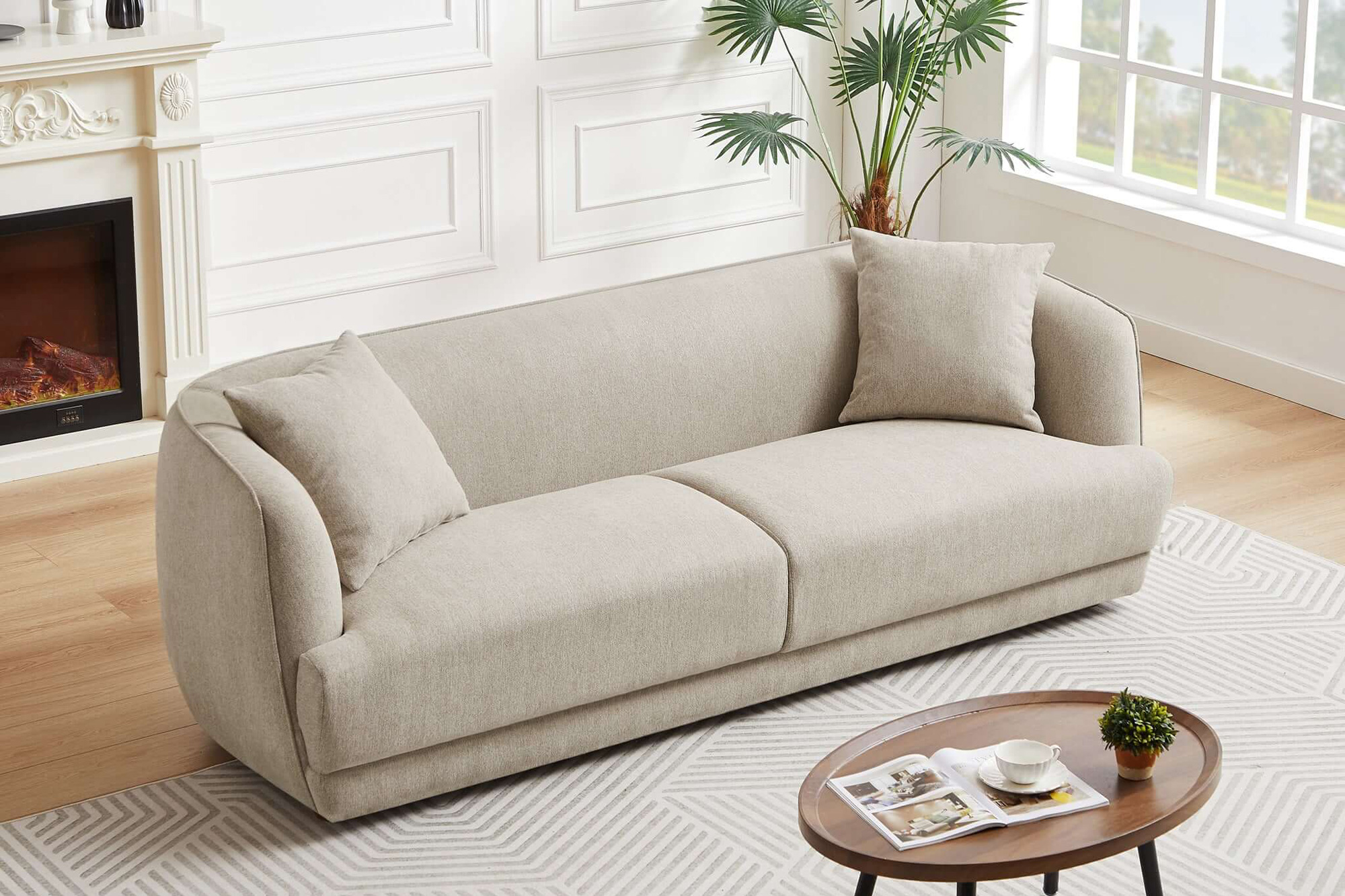 Ashcroft Larisa Mid-Century Modern Linen Sofa - Cream