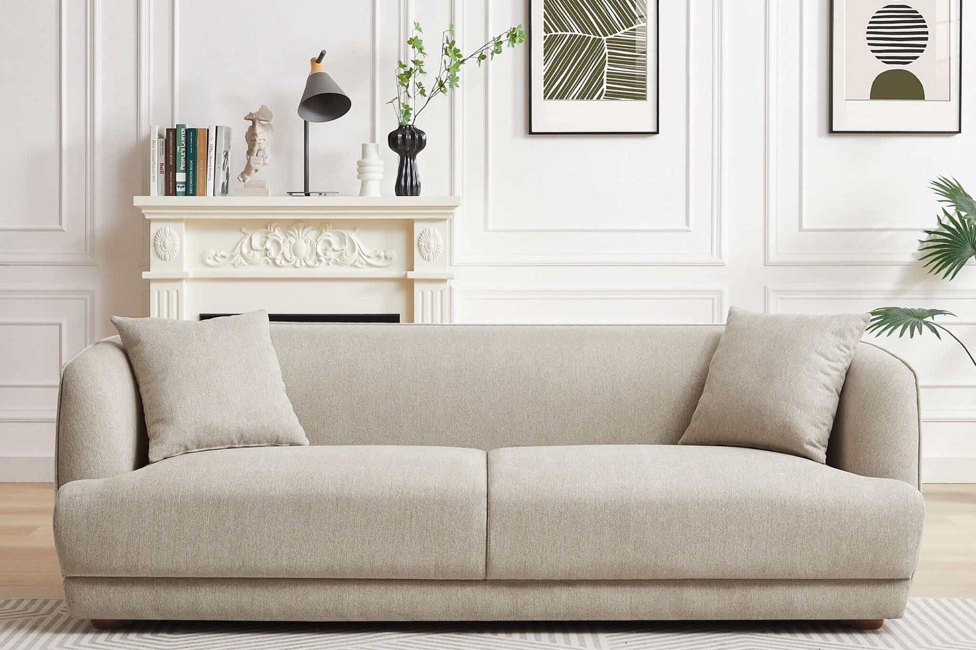 Ashcroft Larisa Mid-Century Modern Linen Sofa - Cream