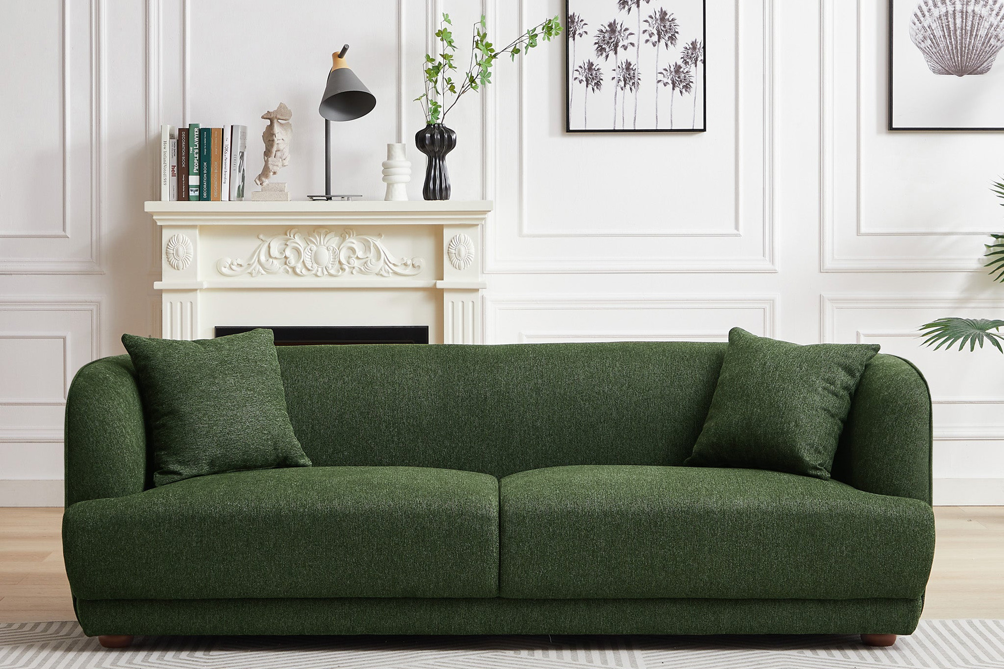 Ashcroft Larisa Mid-Century Modern Linen Sofa - Green