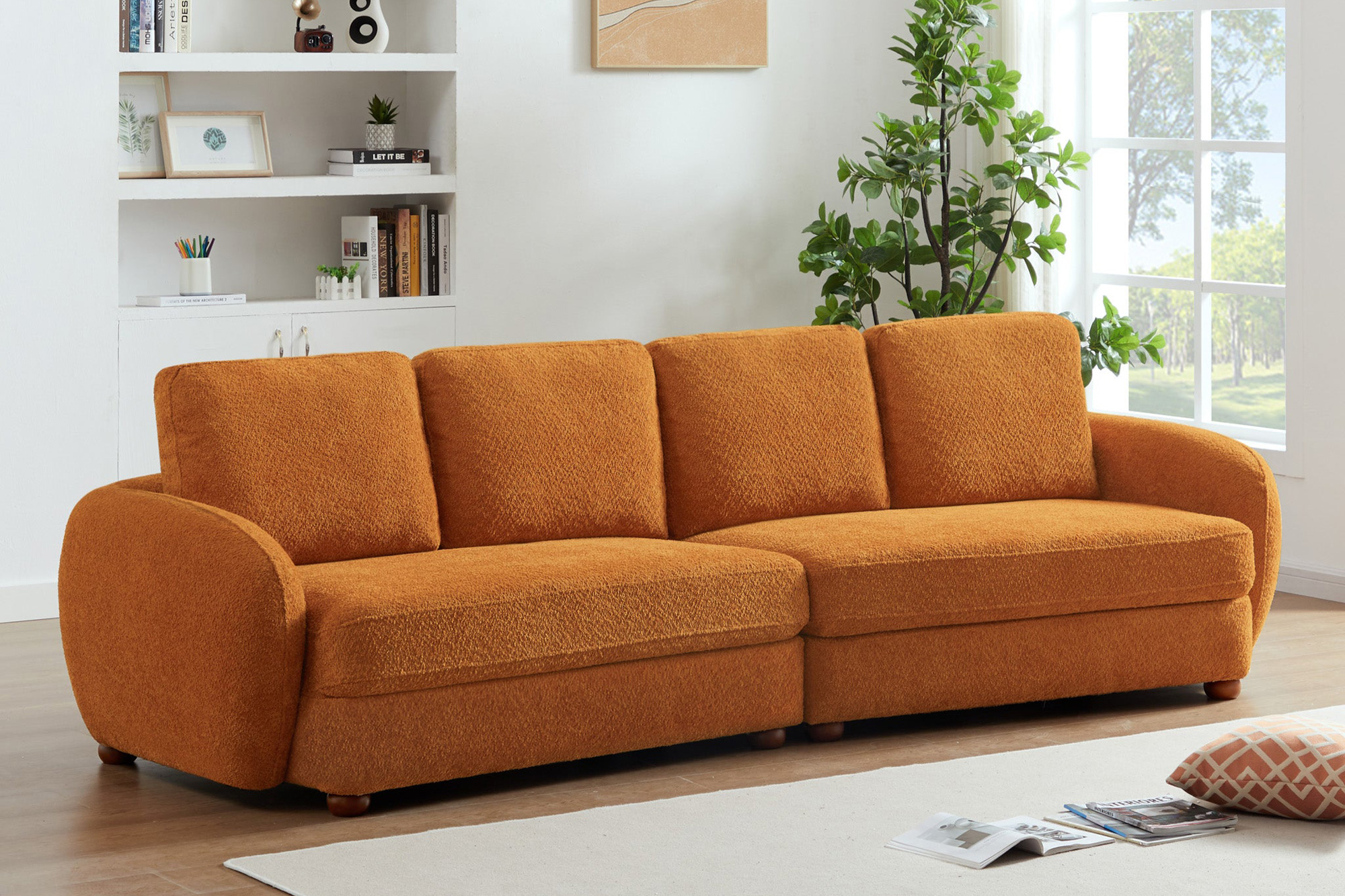 Ashcroft Paton 114.5" Boucle Fabric Sofa - Orange