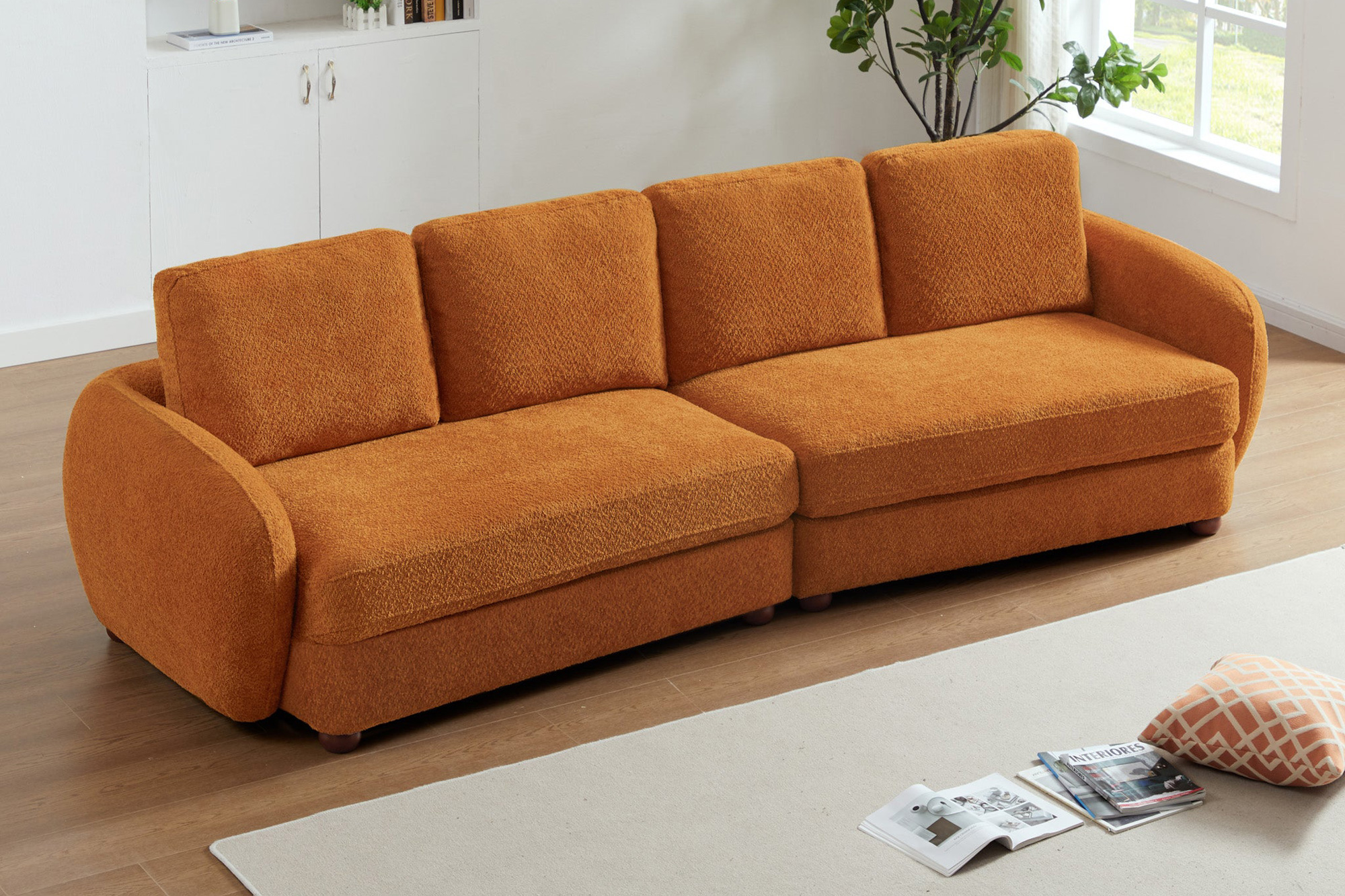 Ashcroft Paton 114.5" Boucle Fabric Sofa - Orange