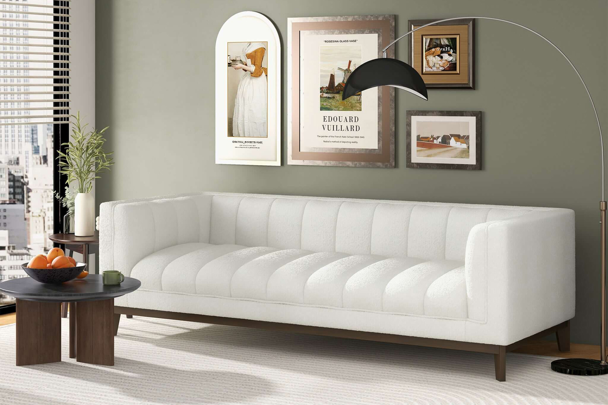 Ashcroft Melissa Mid-Century Boucle Modern Sofa - White