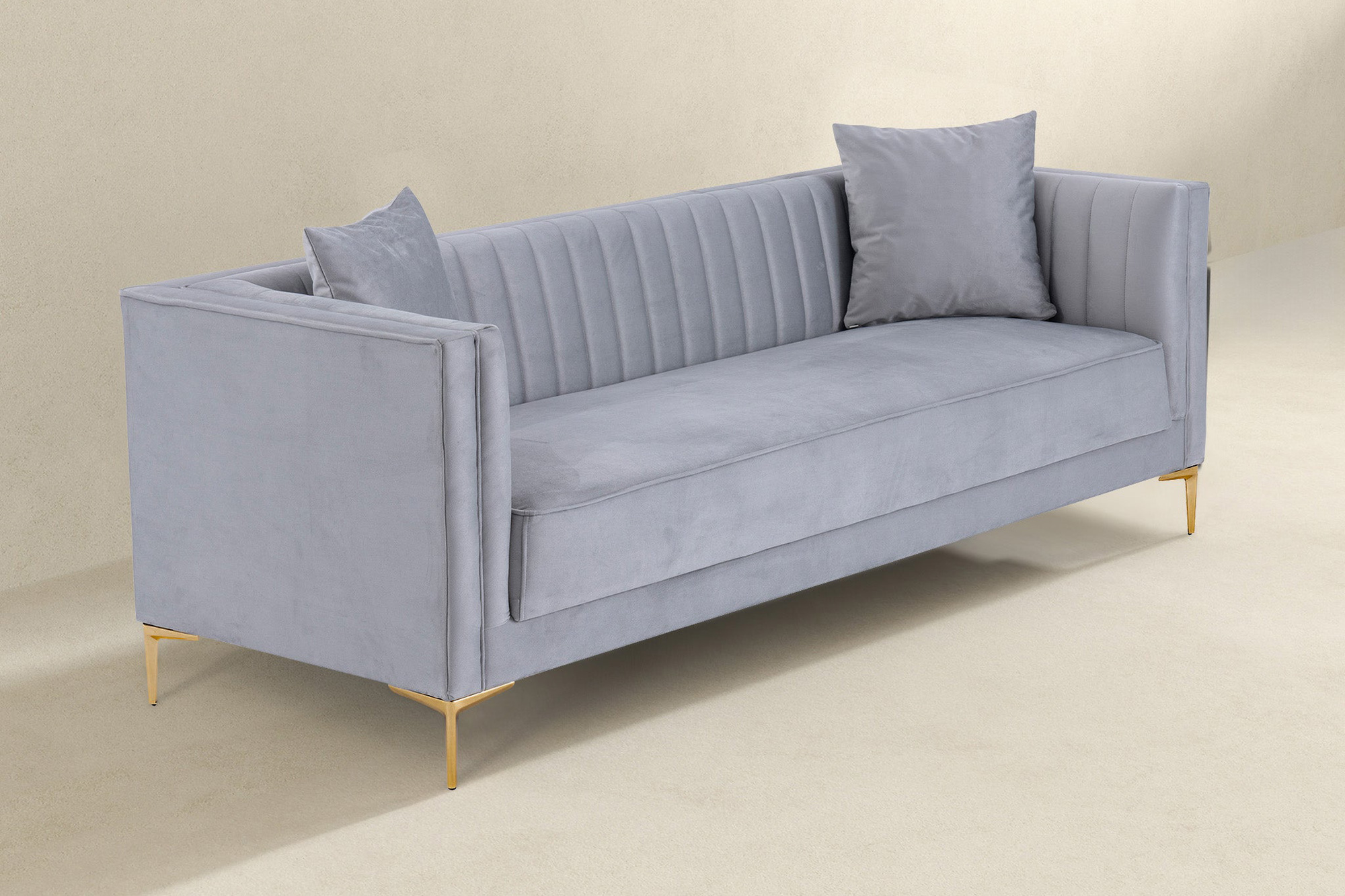 Ashcroft Angelina 91" Velvet Sofa - Light Gray