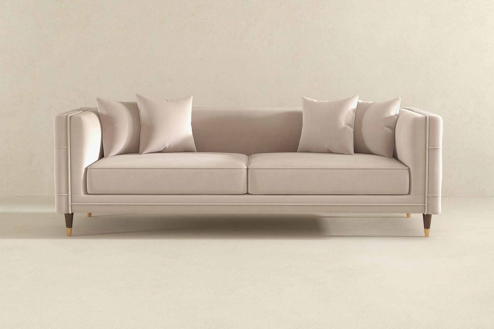 Ashcroft Edward Velvet Sofa - Light Cream