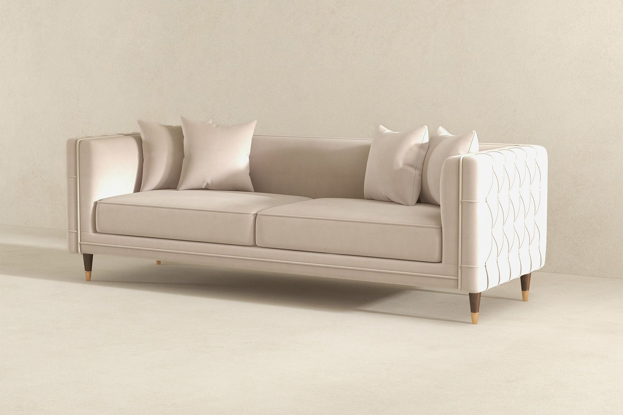 Ashcroft Edward Velvet Sofa - Light Cream