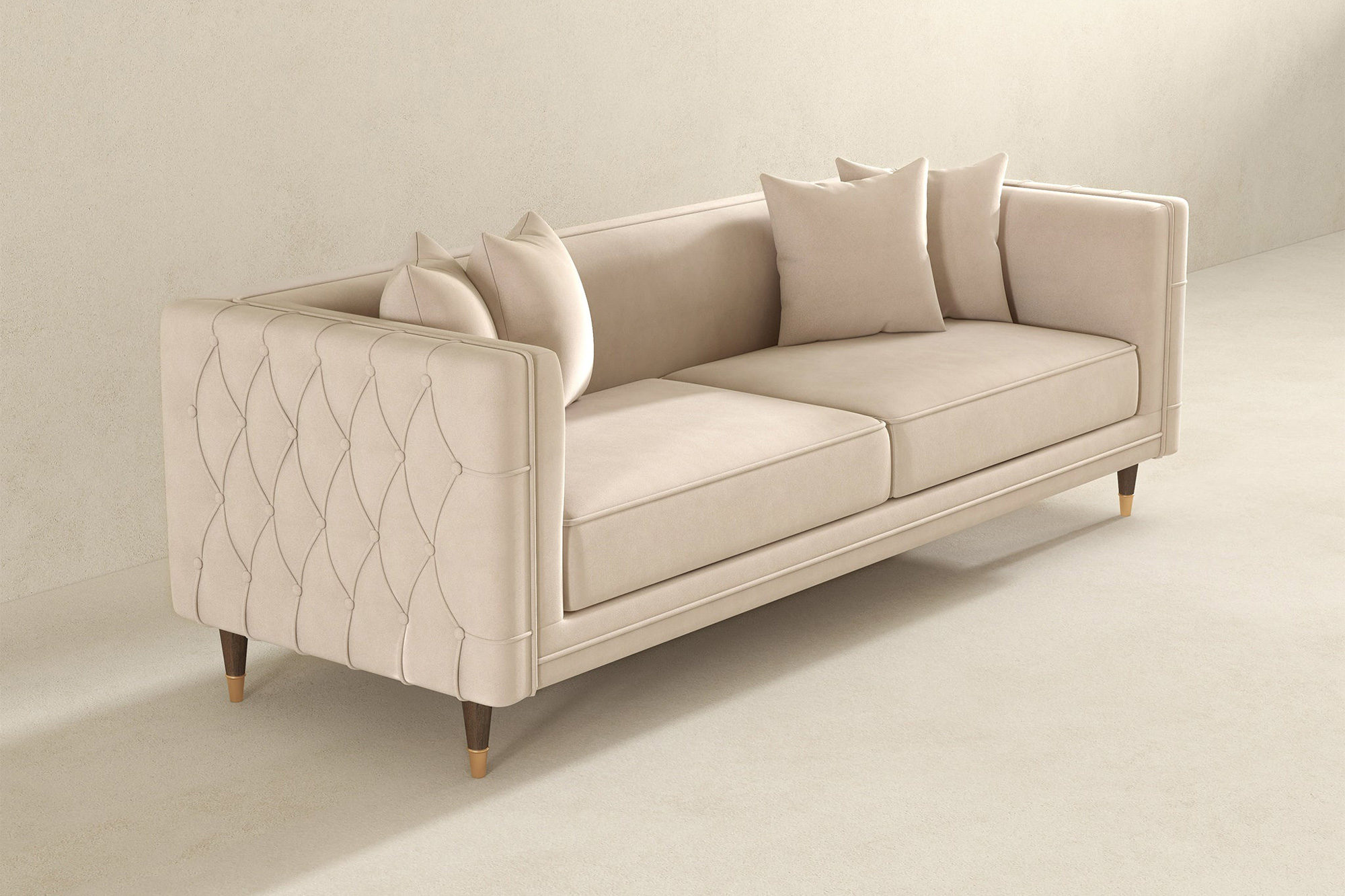 Ashcroft Edward Velvet Sofa - Light Cream