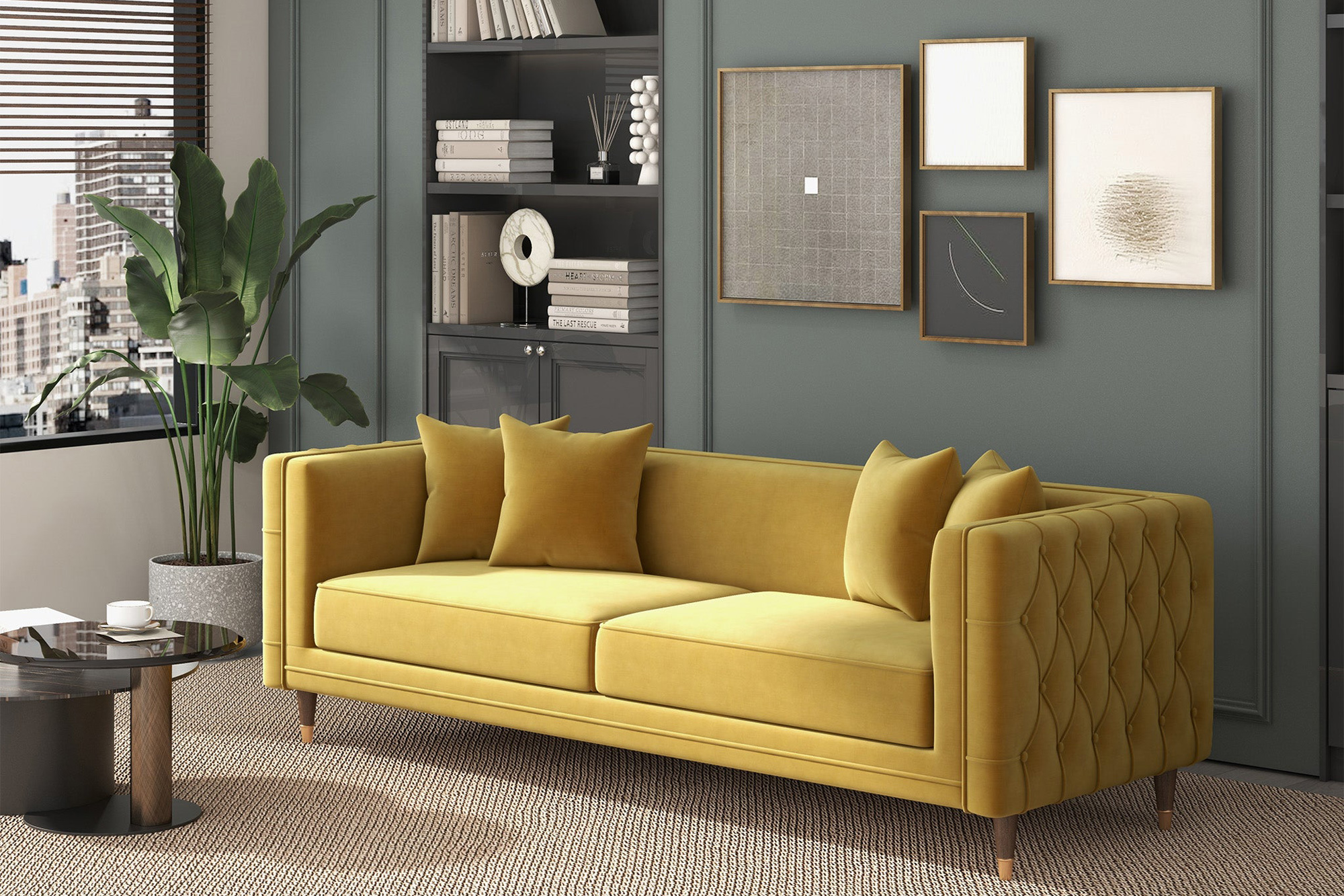 Ashcroft Edward Velvet Sofa - Mustard