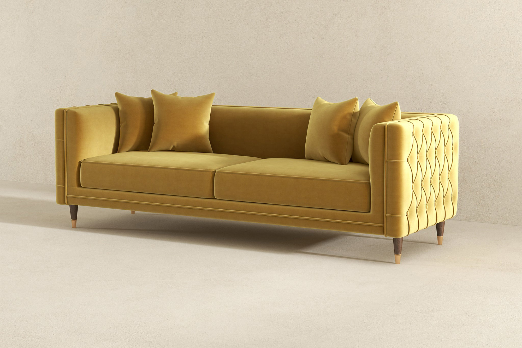 Ashcroft Edward Velvet Sofa - Mustard