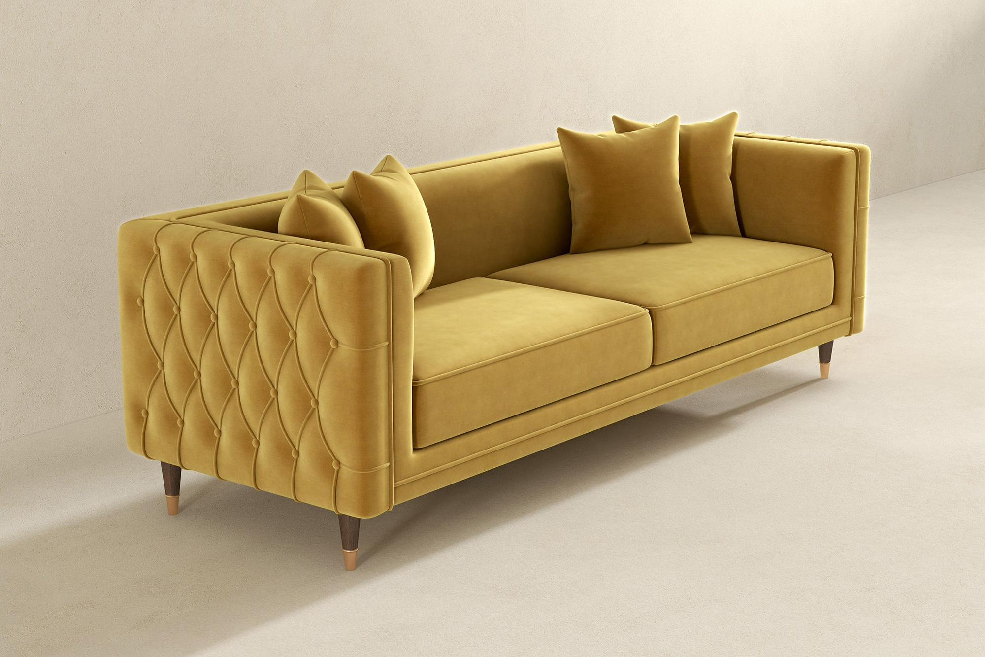 Ashcroft Edward Velvet Sofa - Mustard