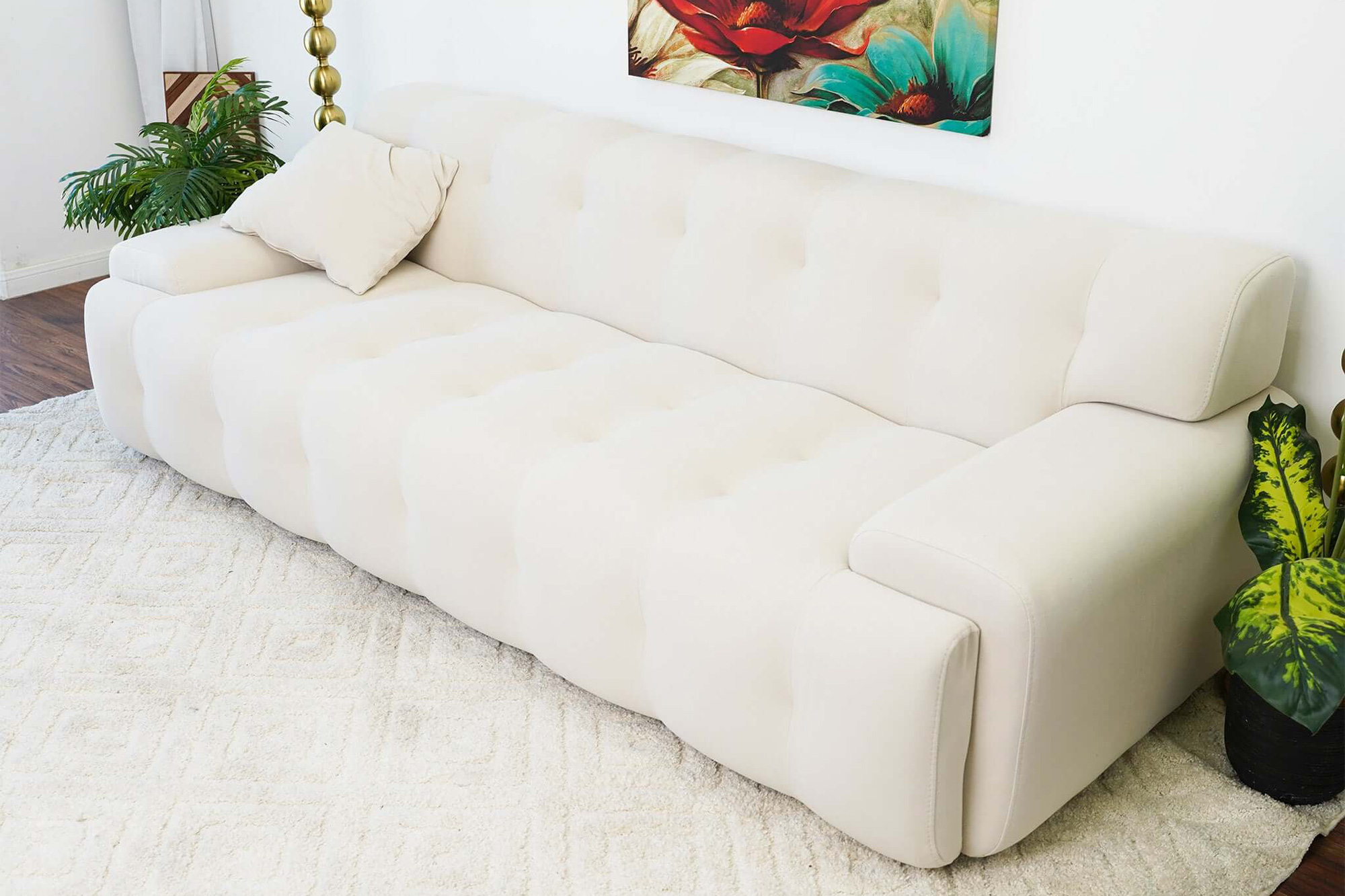 Ashcroft Brampton Mid-Century 90" Velvet Sofa - Cream