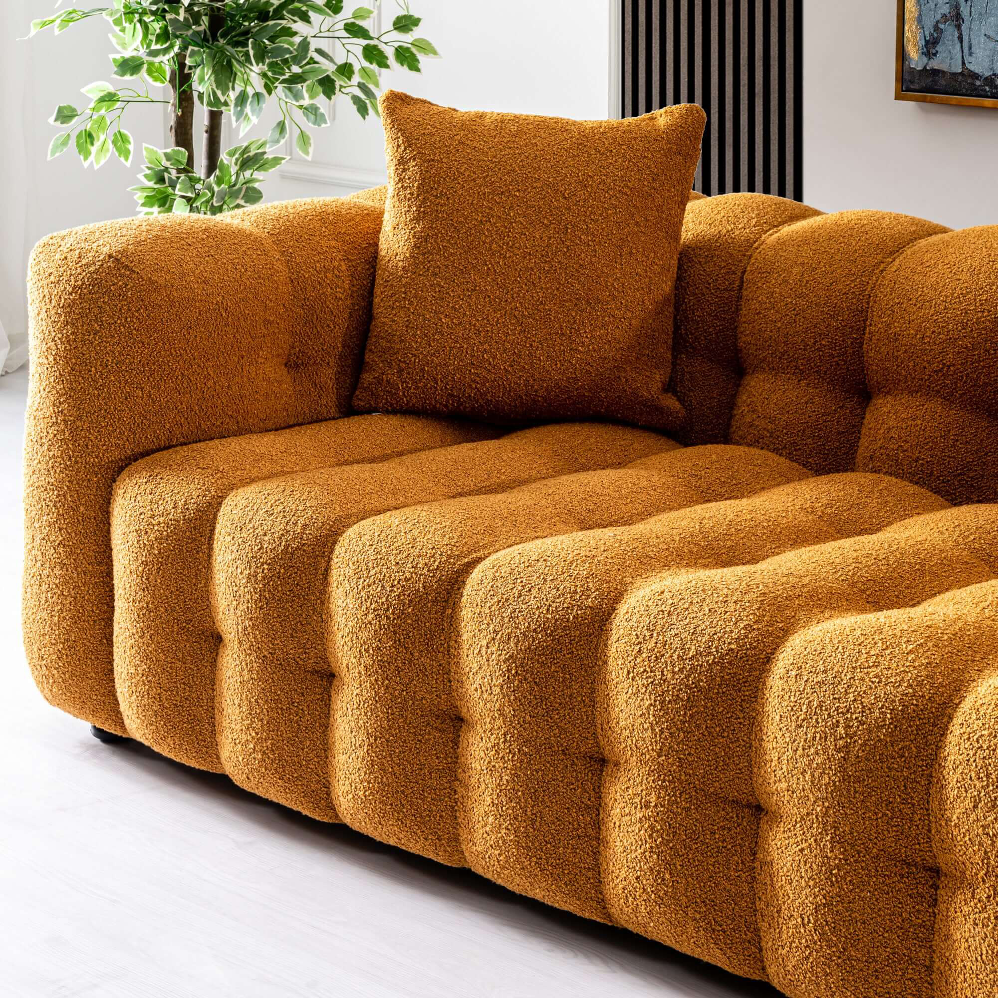 Ashcroft Eden Modern Tufted Chesterfield Boucle Fabric Sofa - Orange