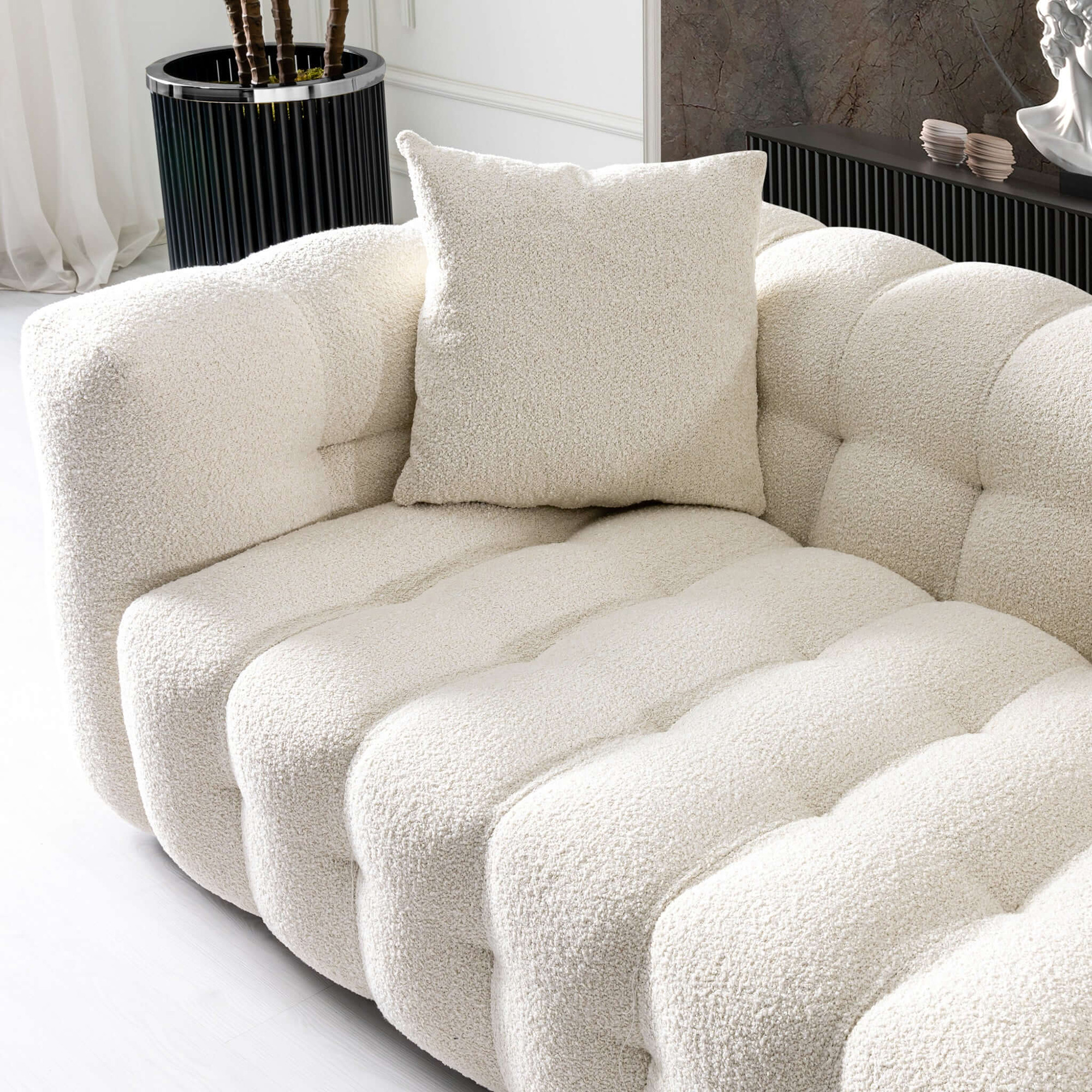 Ashcroft Eden Modern Tufted Chesterfield Boucle Fabric Sofa - Cream