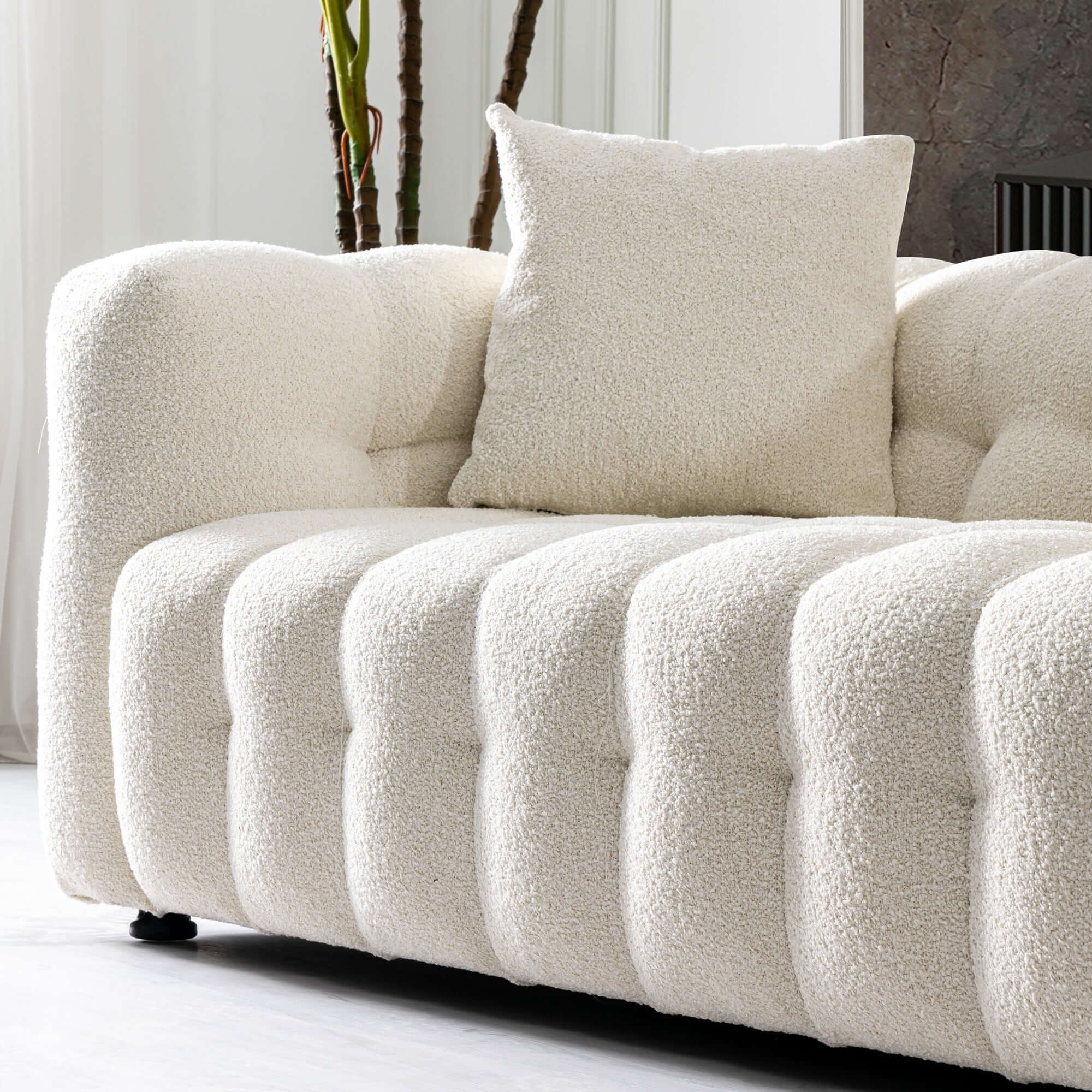 Ashcroft Eden Modern Tufted Chesterfield Boucle Fabric Sofa - Cream