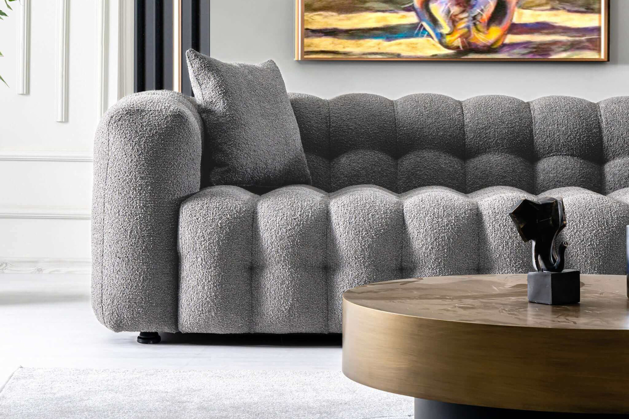 Ashcroft Eden Modern Tufted Chesterfield Boucle Fabric Sofa - Gray